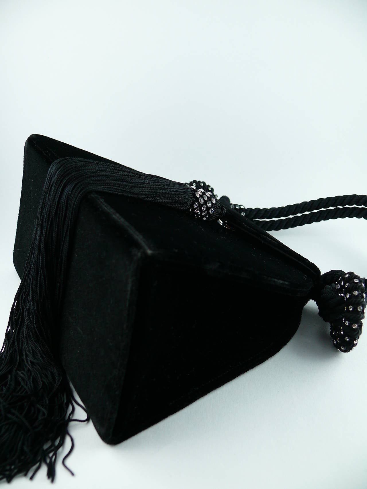 Women's Escada Black Velvet Evening Extra Long Tassel Diamante Bag