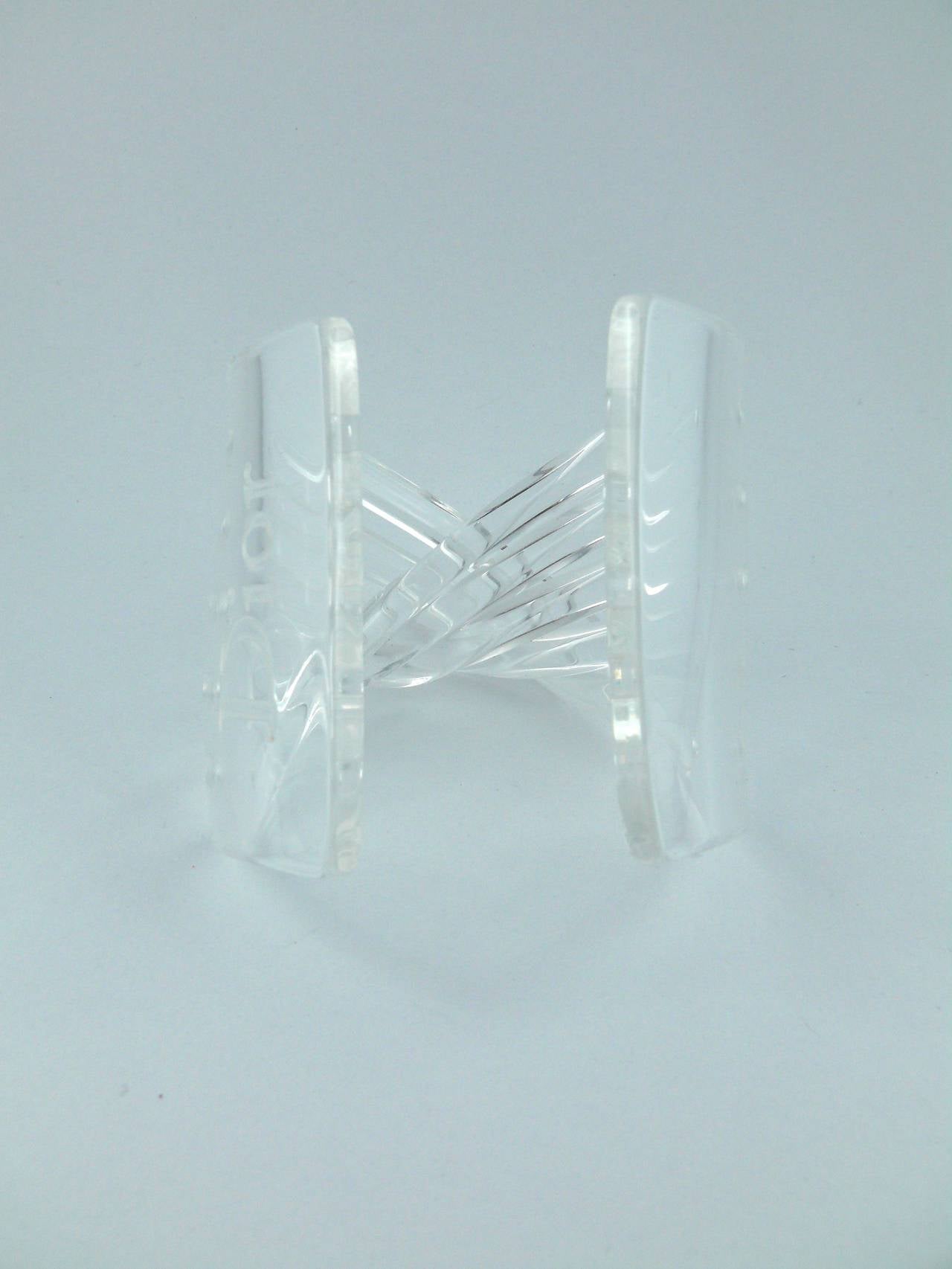 Christian Dior Sculptural Clear Lucite Cuff Bracelet 2