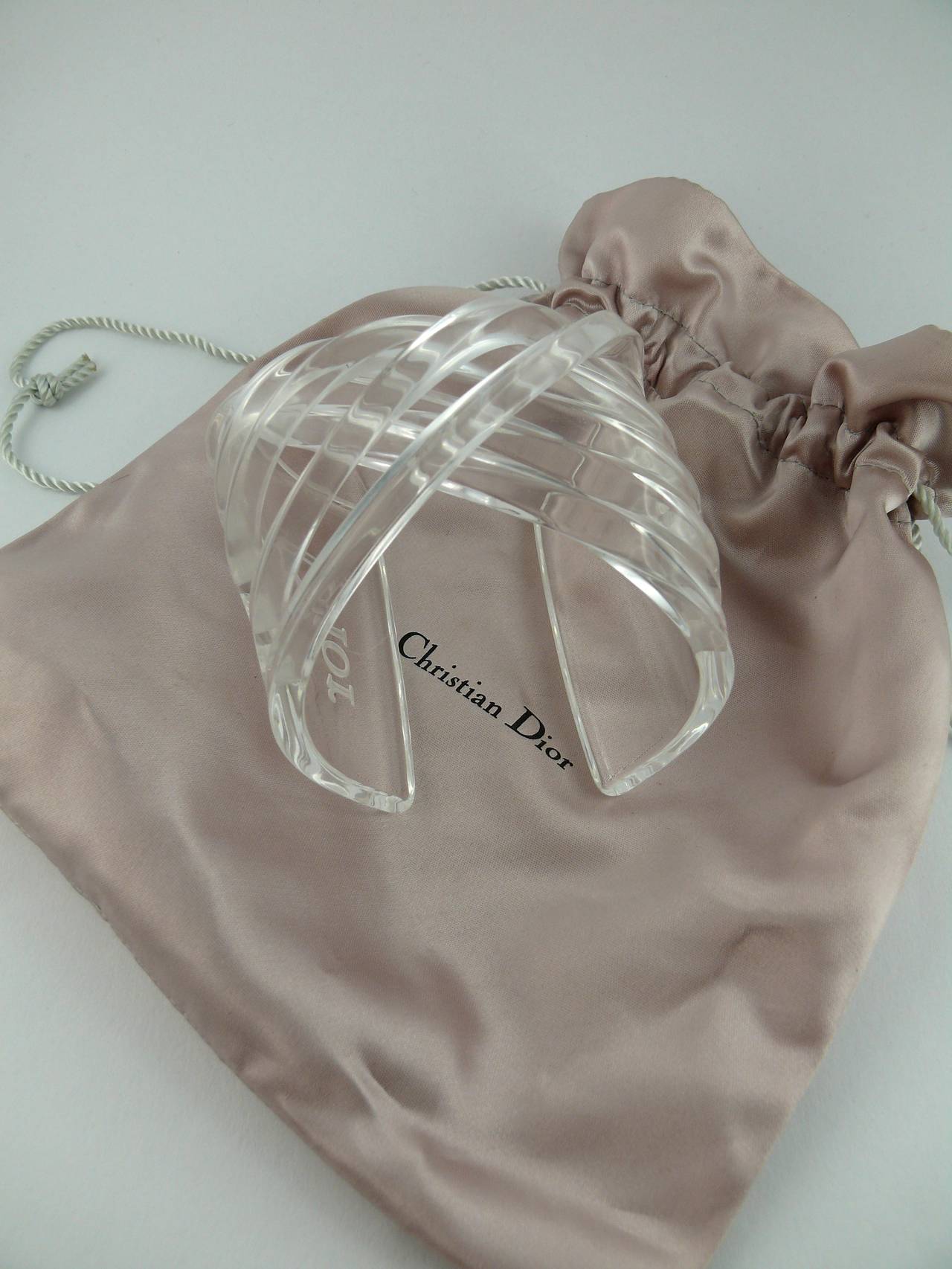 Women's Christian Dior Sculptural Clear Lucite Cuff Bracelet