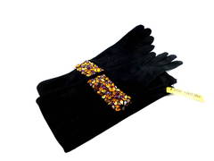 Isabel Canovas Bejeweled Suede Opera Gloves