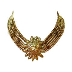 Chanel Vintage Gold Plated Leo Choker Necklace 5