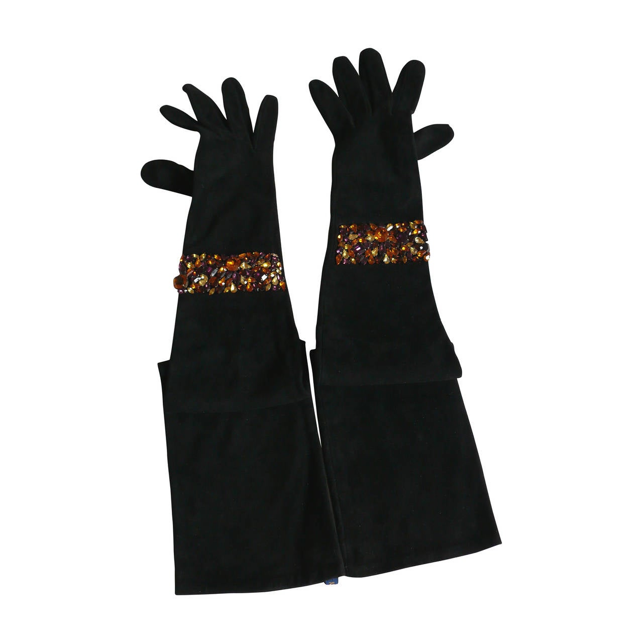 Isabel Canovas Bejeweled Suede Opera Gloves