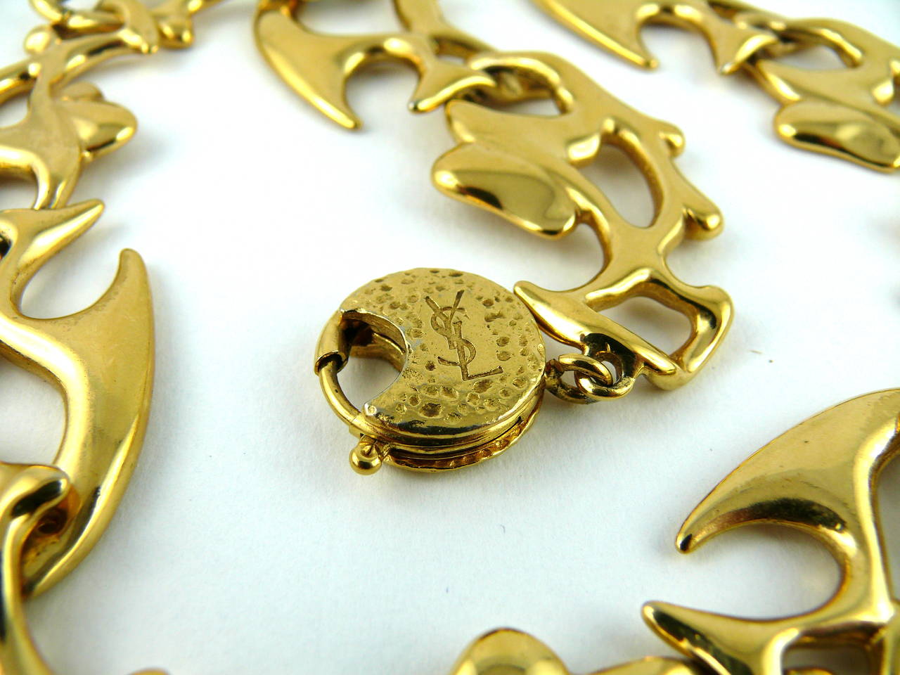 Women's Yves Saint Laurent YSL Vintage Gold Toned Fish Necklace For Sale