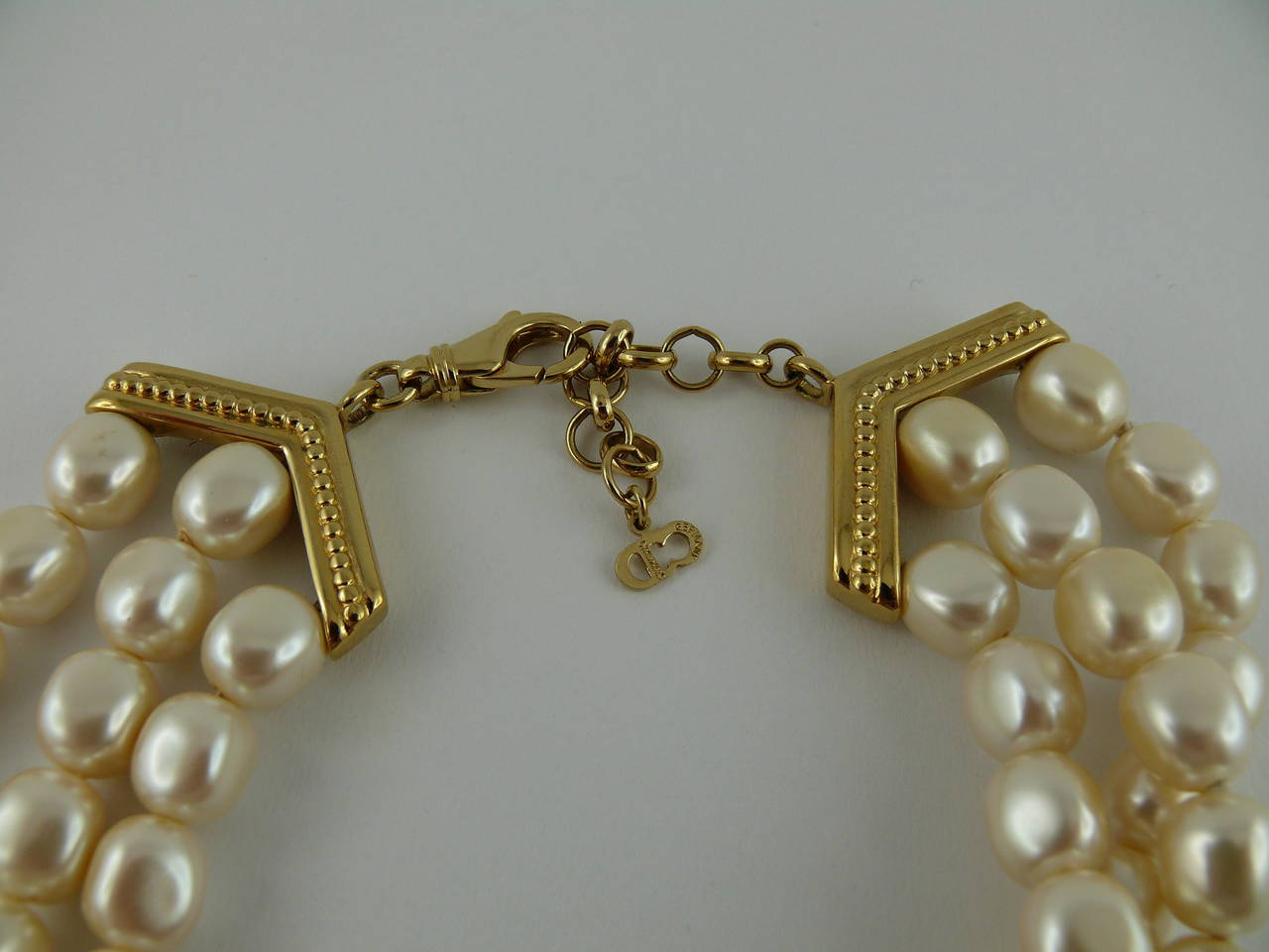 Women's Christian Dior Vintage Logo Pearl Choker