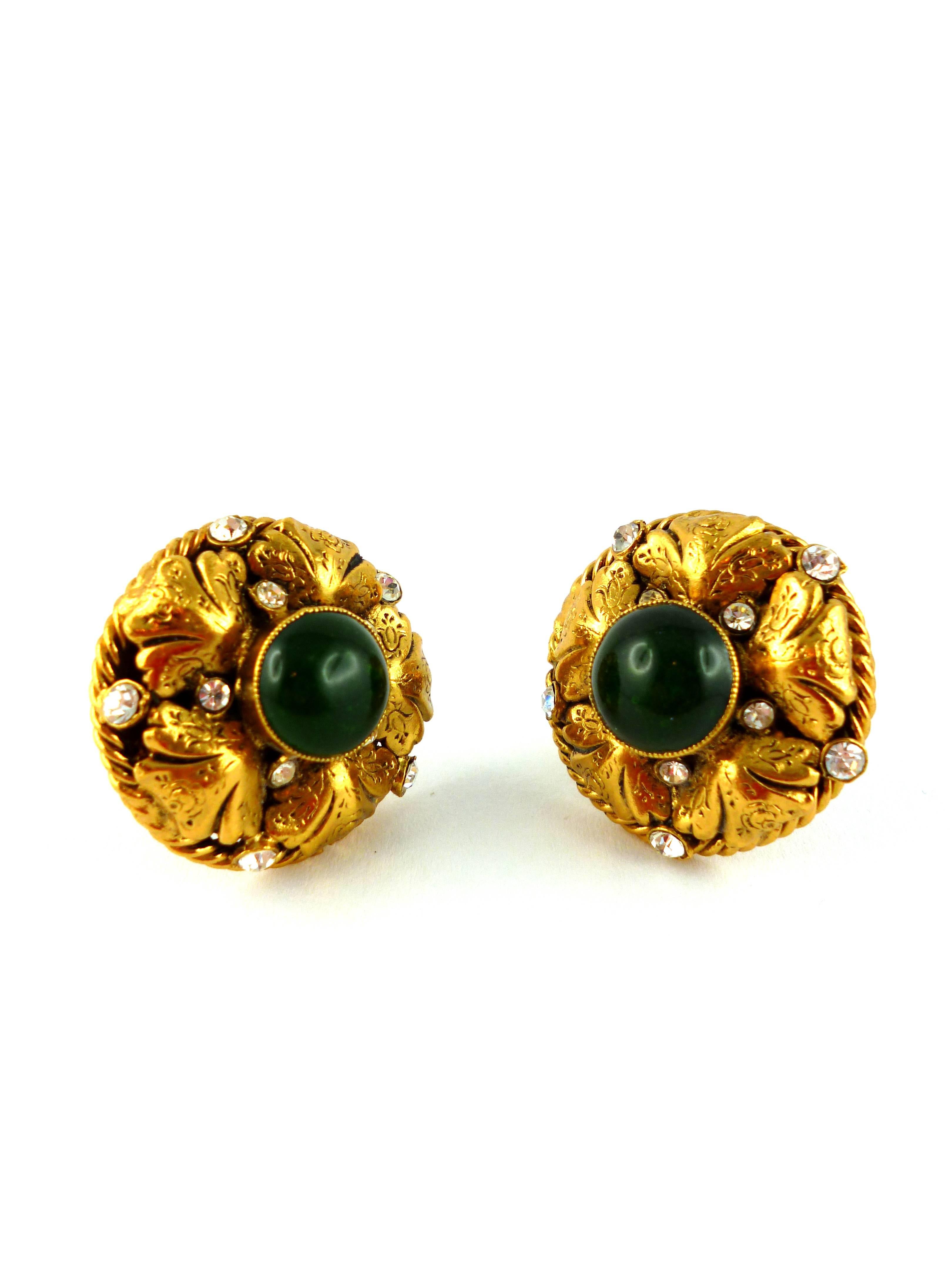 Women's Chanel Vintage Gripoix Glass and Rhinestone Filigree Clip-On Earrings Fall 95