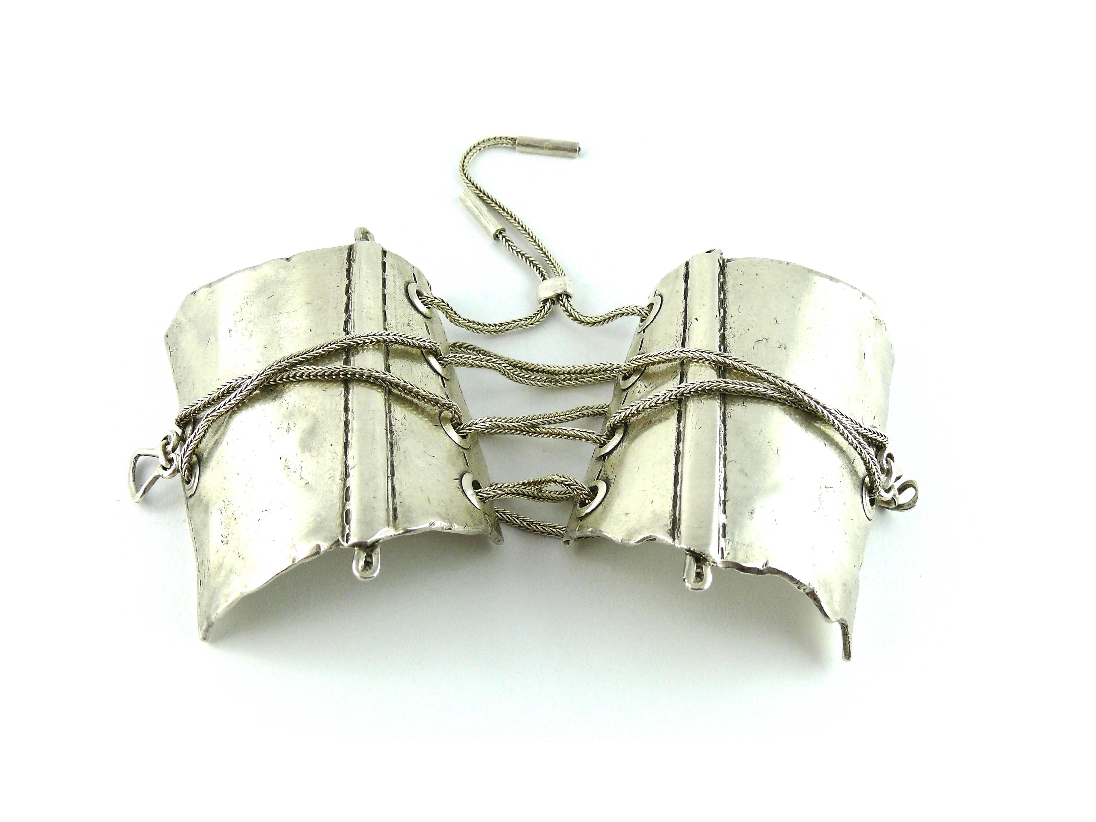 Jean Paul Gaultier Rare Sterling Silver Iconic Corset Cuff Bracelet In Excellent Condition In Nice, FR