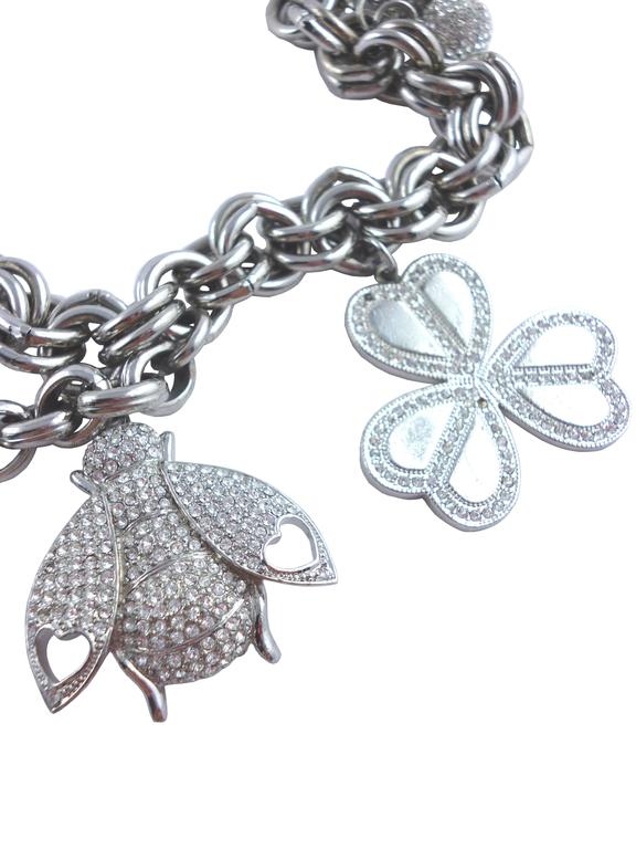 Christian Dior Silver Diamante Charm Belt and Necklace For Sale at
