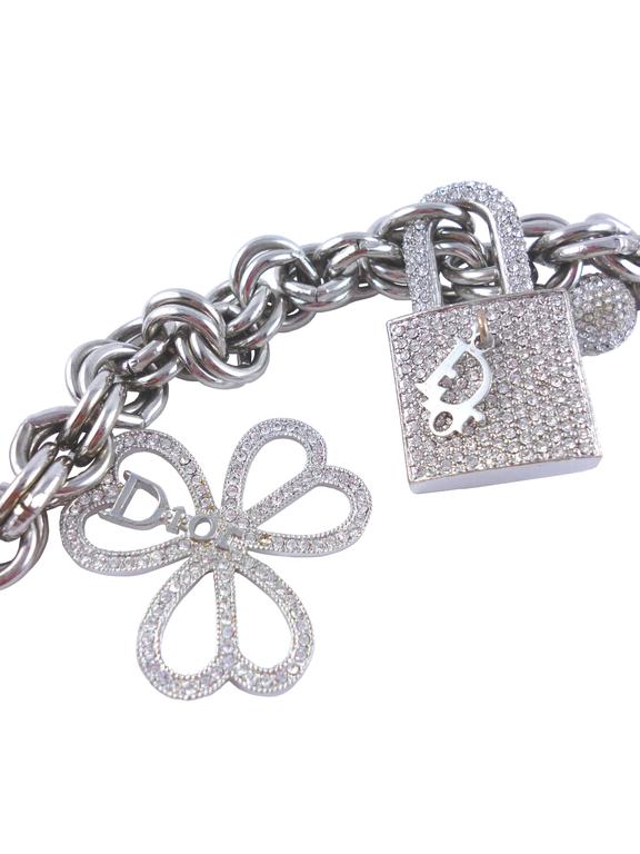 Christian Dior Silver Diamante Charm Belt and Necklace For Sale at