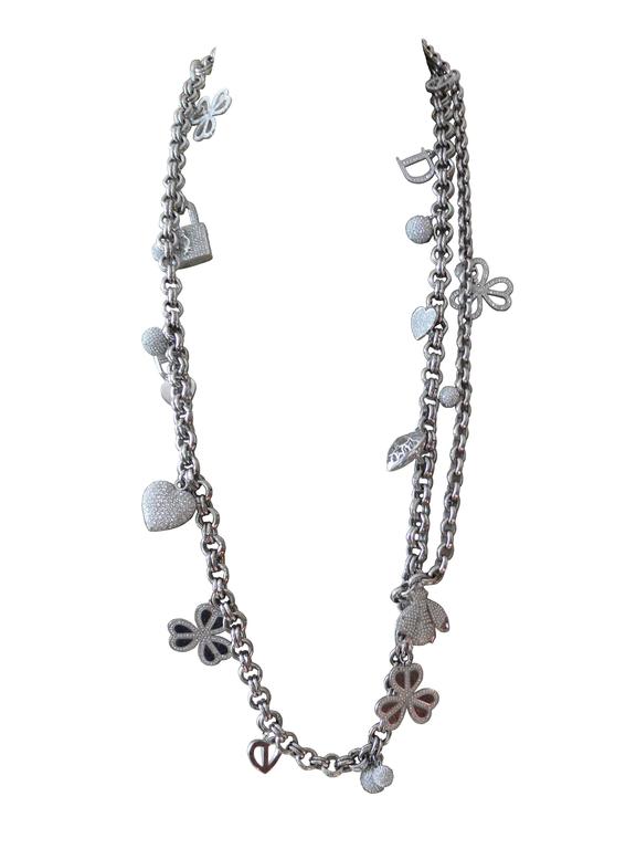Christian Dior Silver Diamante Charm Belt and Necklace For Sale at ...