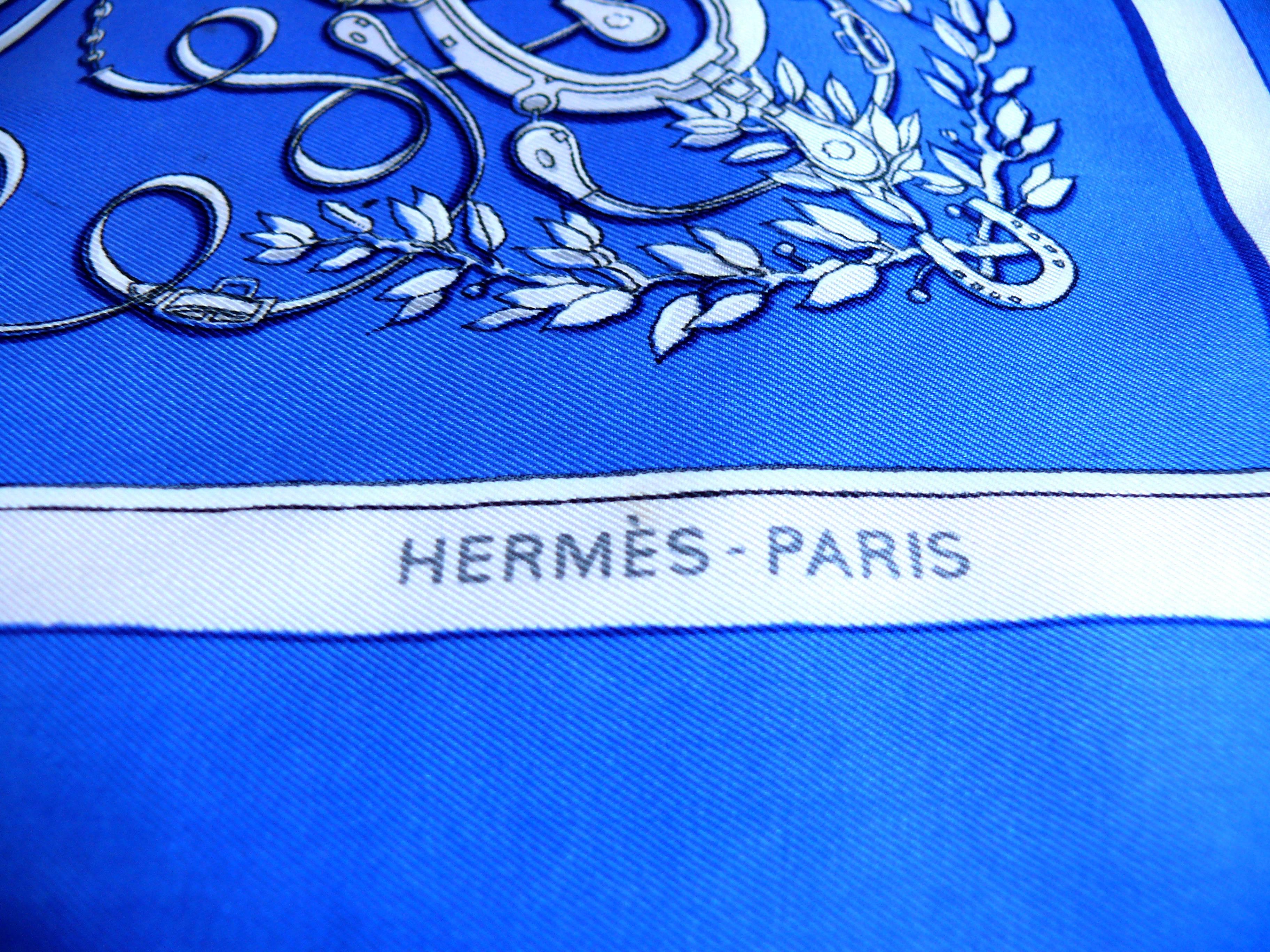 Blue Hermes Collectable Rare Vintage Silk Scarf Carre 