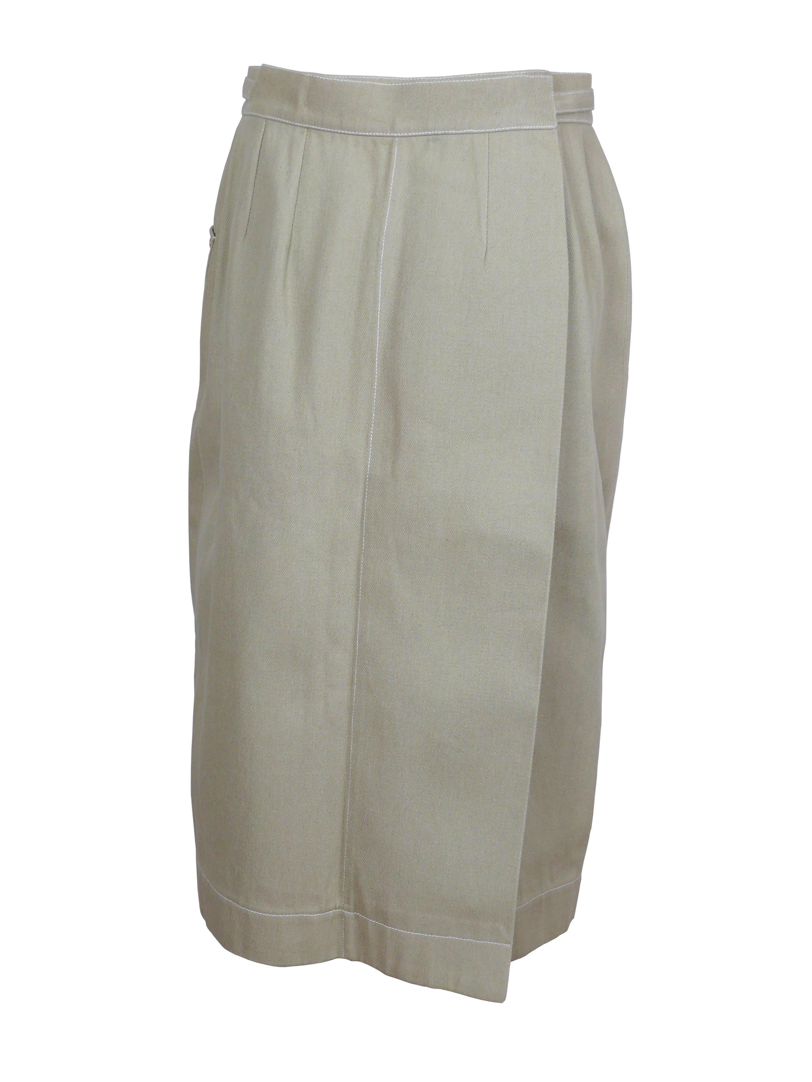Gray Hermes Natural Cotton Wrap Around Skirt