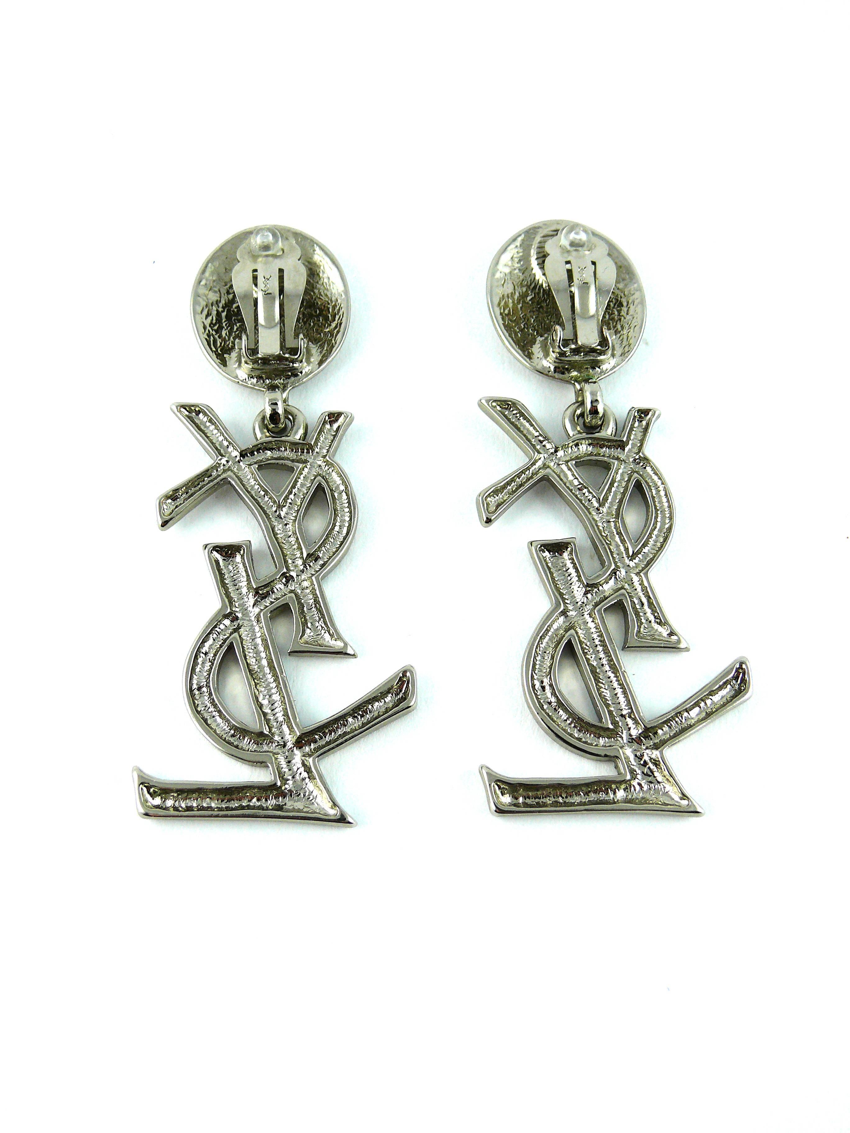 ysl logo earrings silver