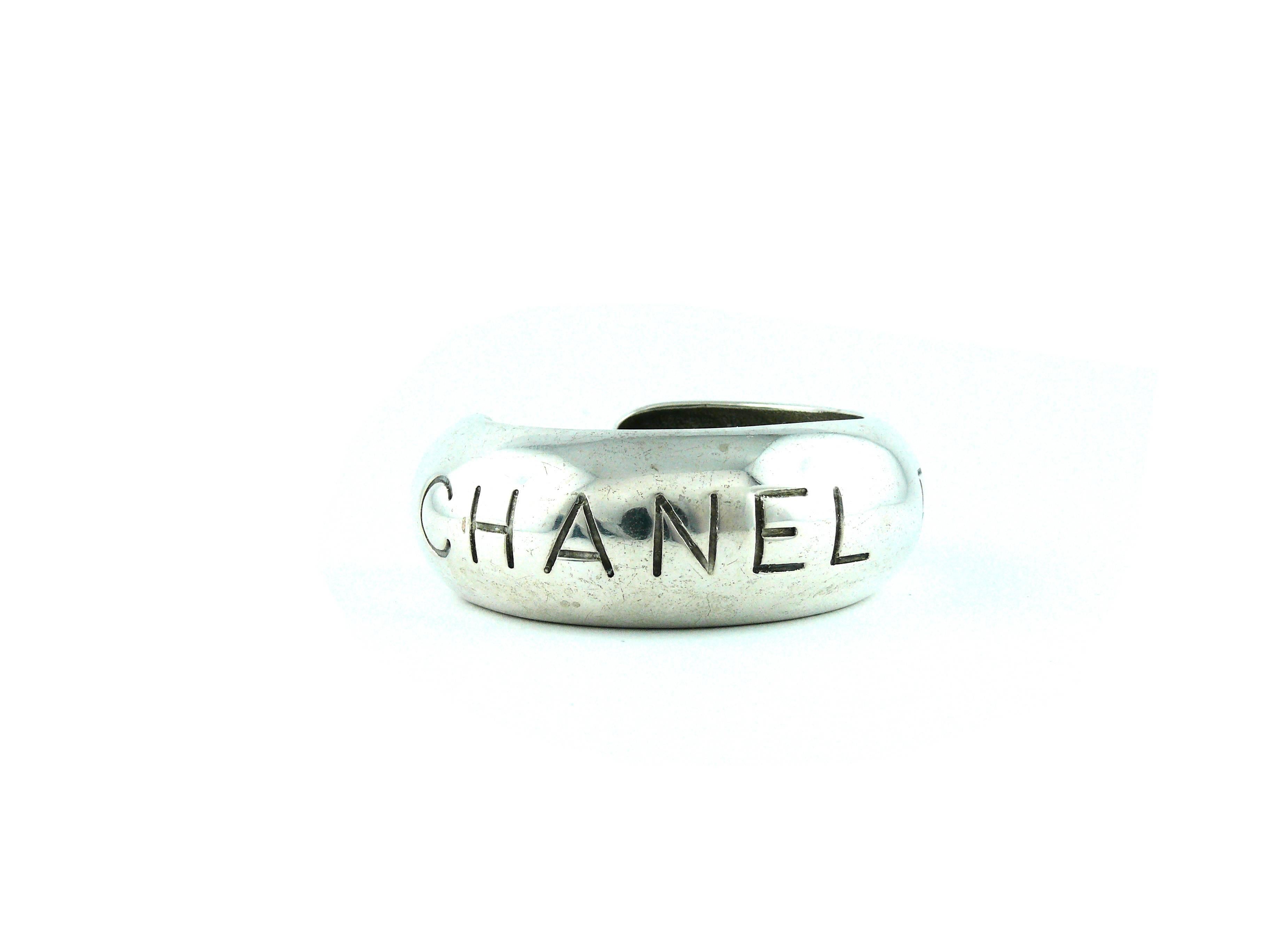 CHANEL vintage silvertone cuff bracelet engraved with 