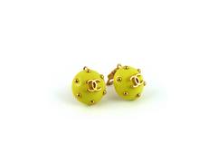 Chanel Vintage Anise Yellow Ball Style CC Logo Clip-On Earrings Cruise 1996