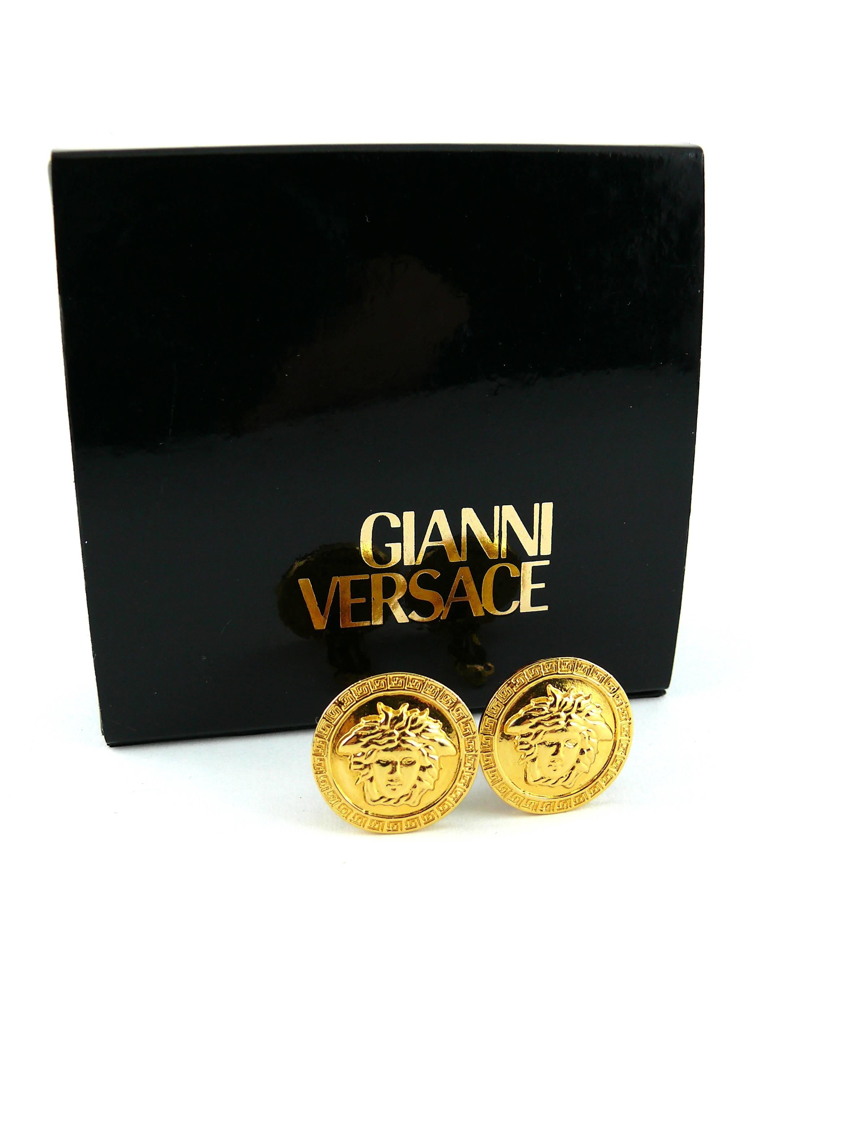 GIANNI VERSACE vintage unworn classic Medusa gold tone clip-on earrings.

Marked GIANNI VERSACE Made in Italy.

Comes with original box.

Note
As a buyer, you are fully responsible for customs duties, other local taxes and any administrative