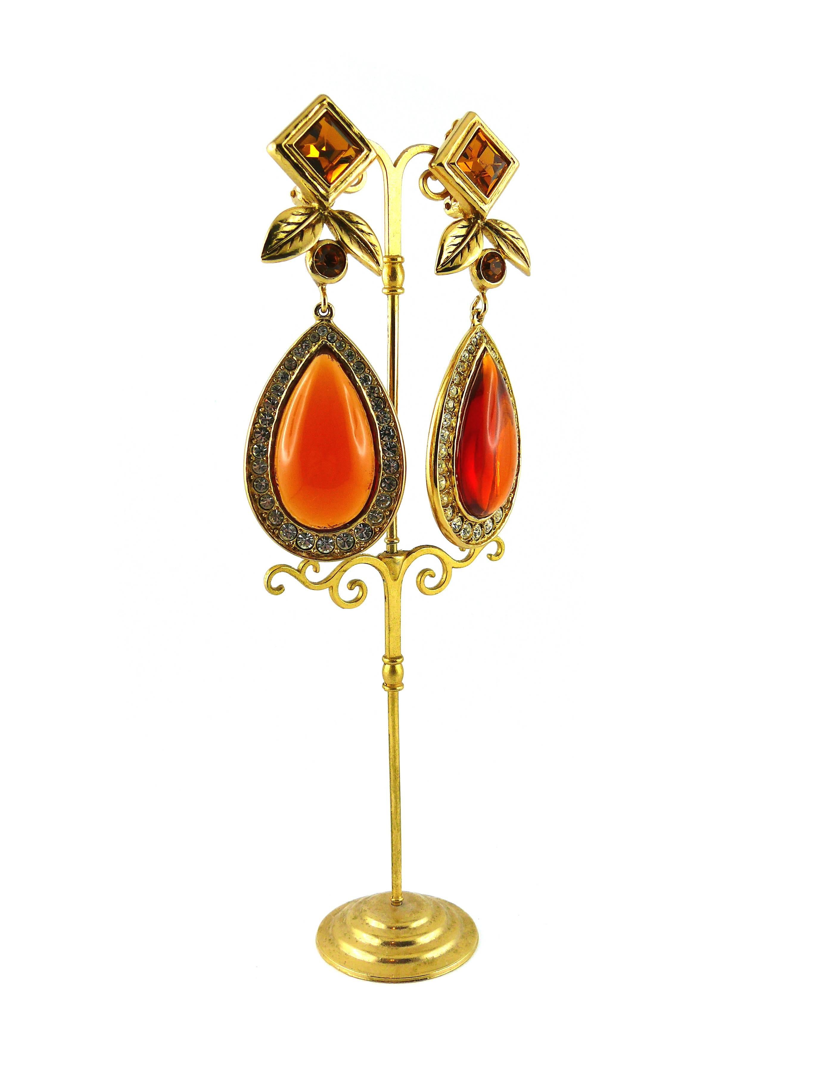 JEAN LOUIS SCHERRER vintage massive runway dangling earrings (clip-on) featuring faux citrine cabochons and white crystals in a gold tone setting.

Marked SCHERRER Paris Made in France.

JEWELRY CONDITION CHART
- New or never worn : item is in