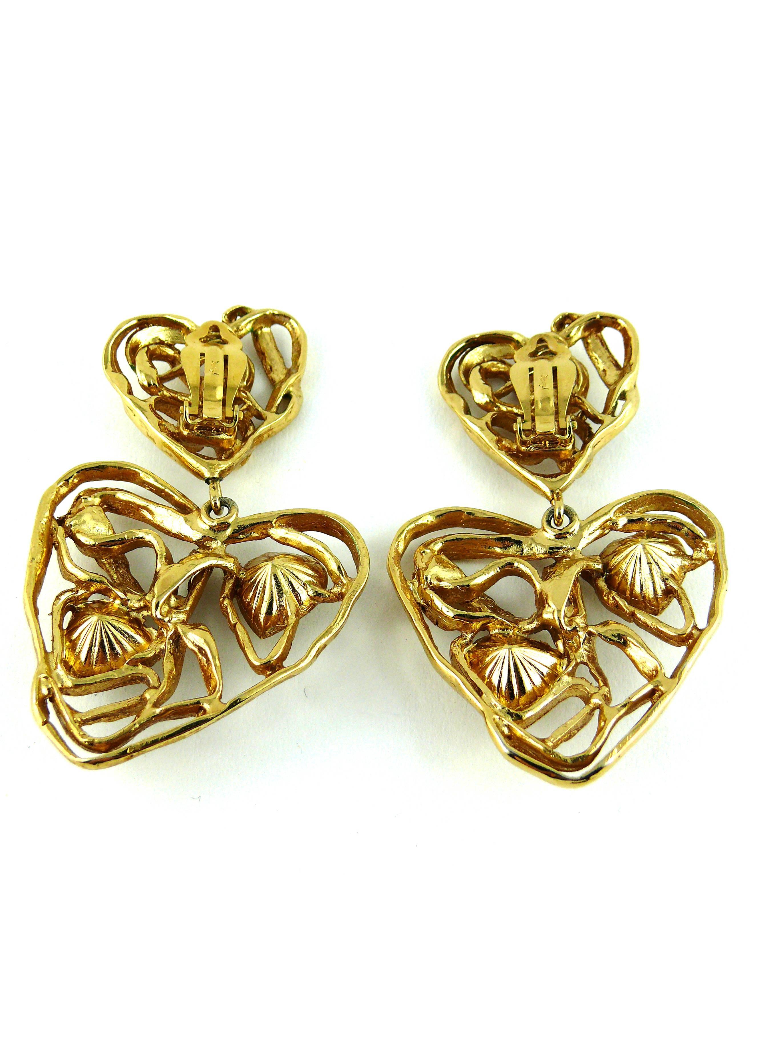 Yves Saint Laurent YSL Vintage Massive Jewelled Wired Heart Dangling Earrings 1
