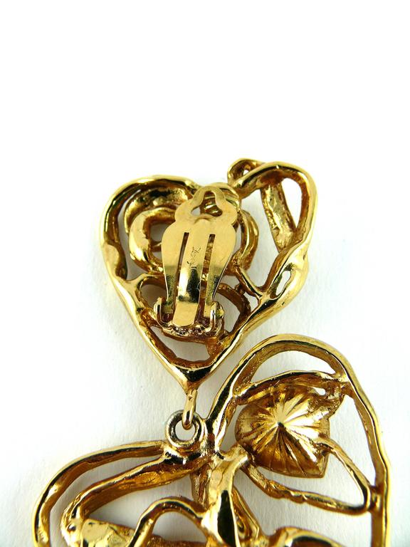 Yves Saint Laurent YSL Vintage Massive Jewelled Wired Heart Dangling Earrings 2