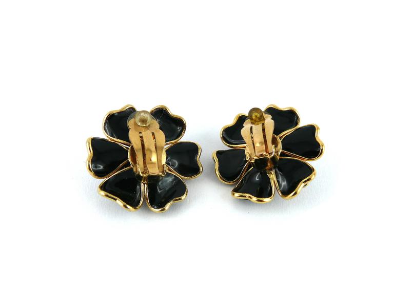 Chanel Black Gripoix Camellia Flower Clip-On Earrings with CC Logo Fall  2002 at 1stDibs  vintage chanel camellia earrings, chanel black camellia  earrings, black camellia flower