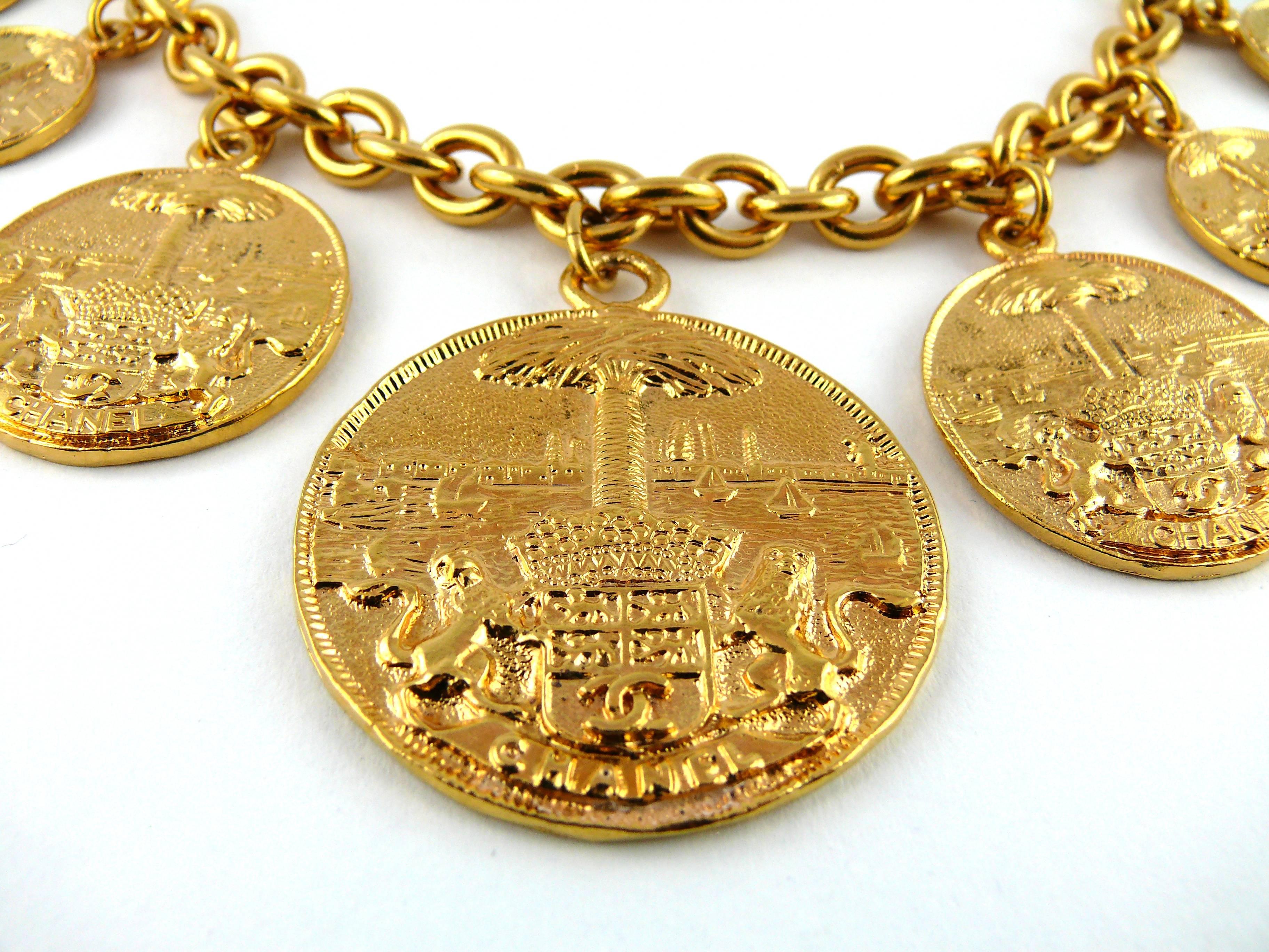 Chanel Vintage Rare Gold Toned Coat of Arms Runway Necklace 1