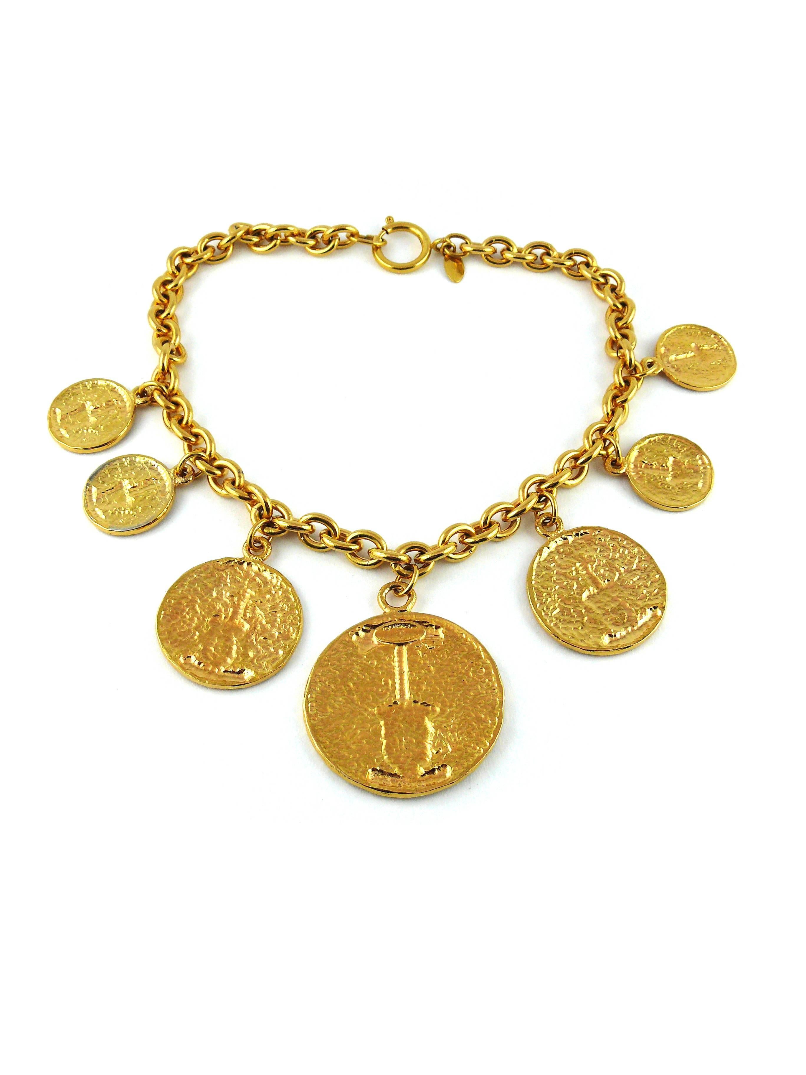 Chanel Vintage Rare Gold Toned Coat of Arms Runway Necklace 2