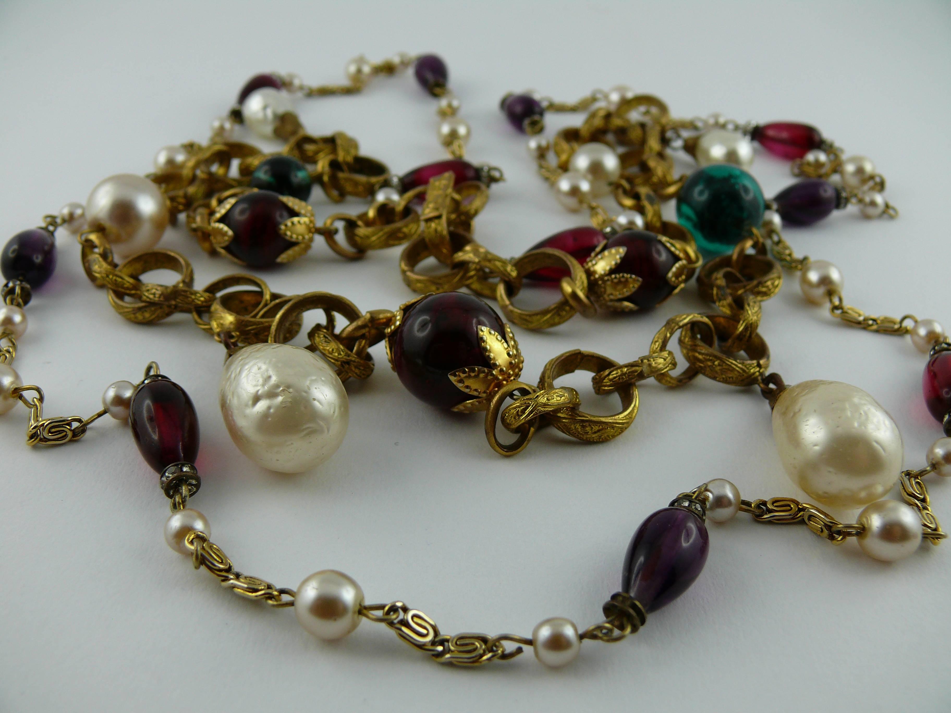 Women's Yves Saint Laurent YSL Vintage Gripoix Glass and Pearl Sautoir Necklace 1970