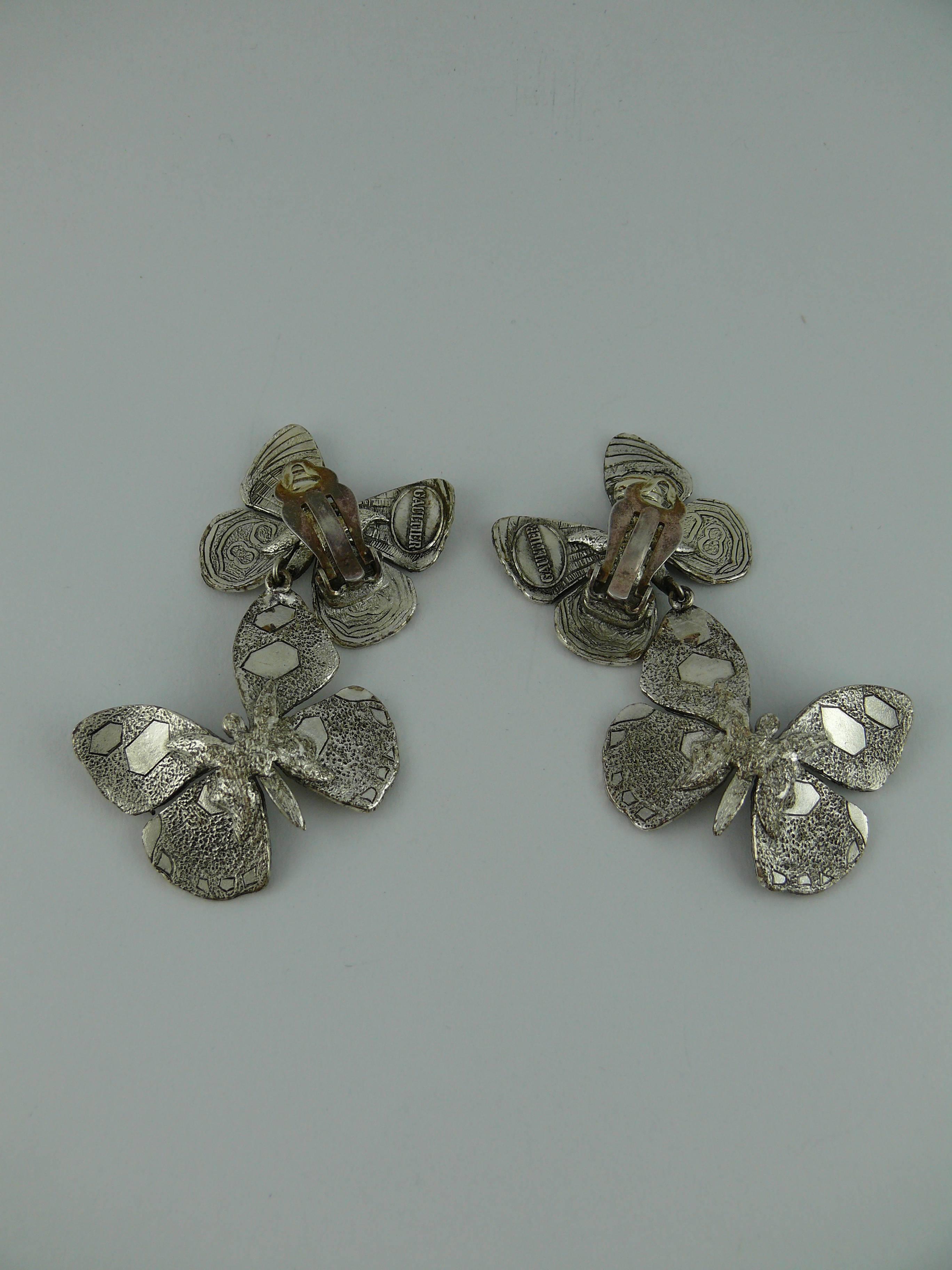 Women's Jean Paul Gaultier Vintage Silver Tone Butterfly Dangling Earrings