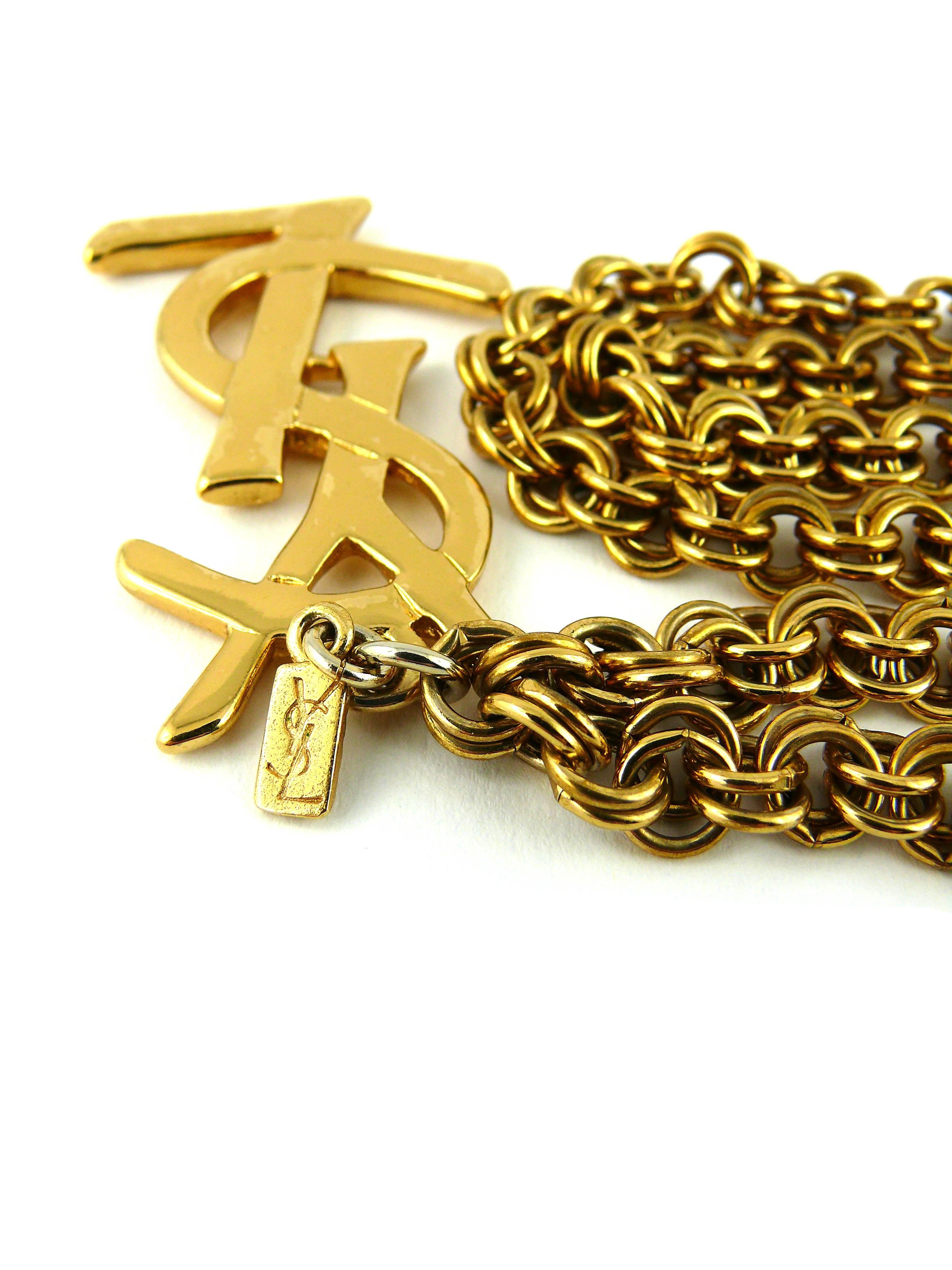 Yves Saint Laurent Vintage Chunky Chain Necklace YSL Logo Charm In Excellent Condition In Nice, FR
