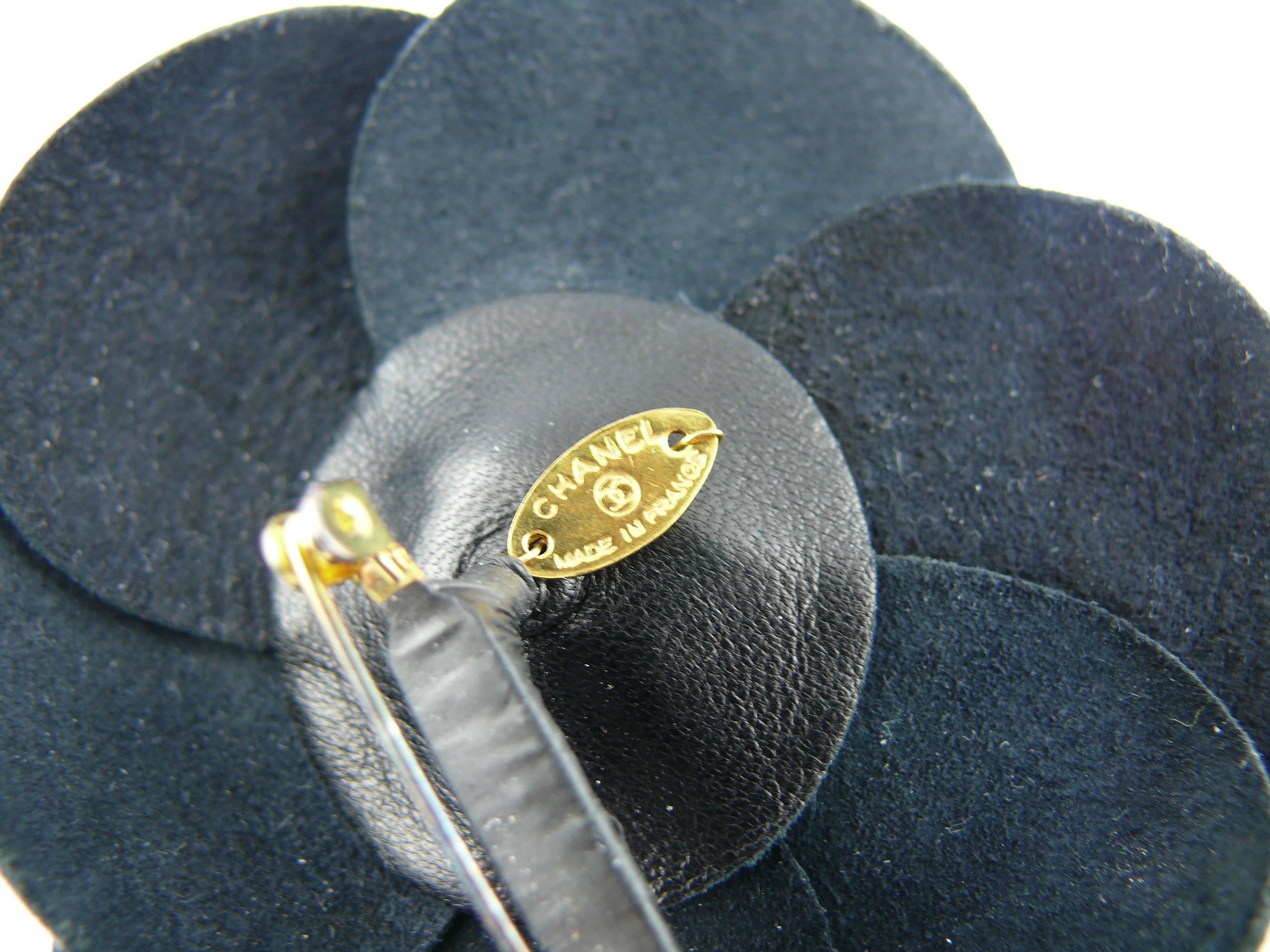 chanel black camellia brooch