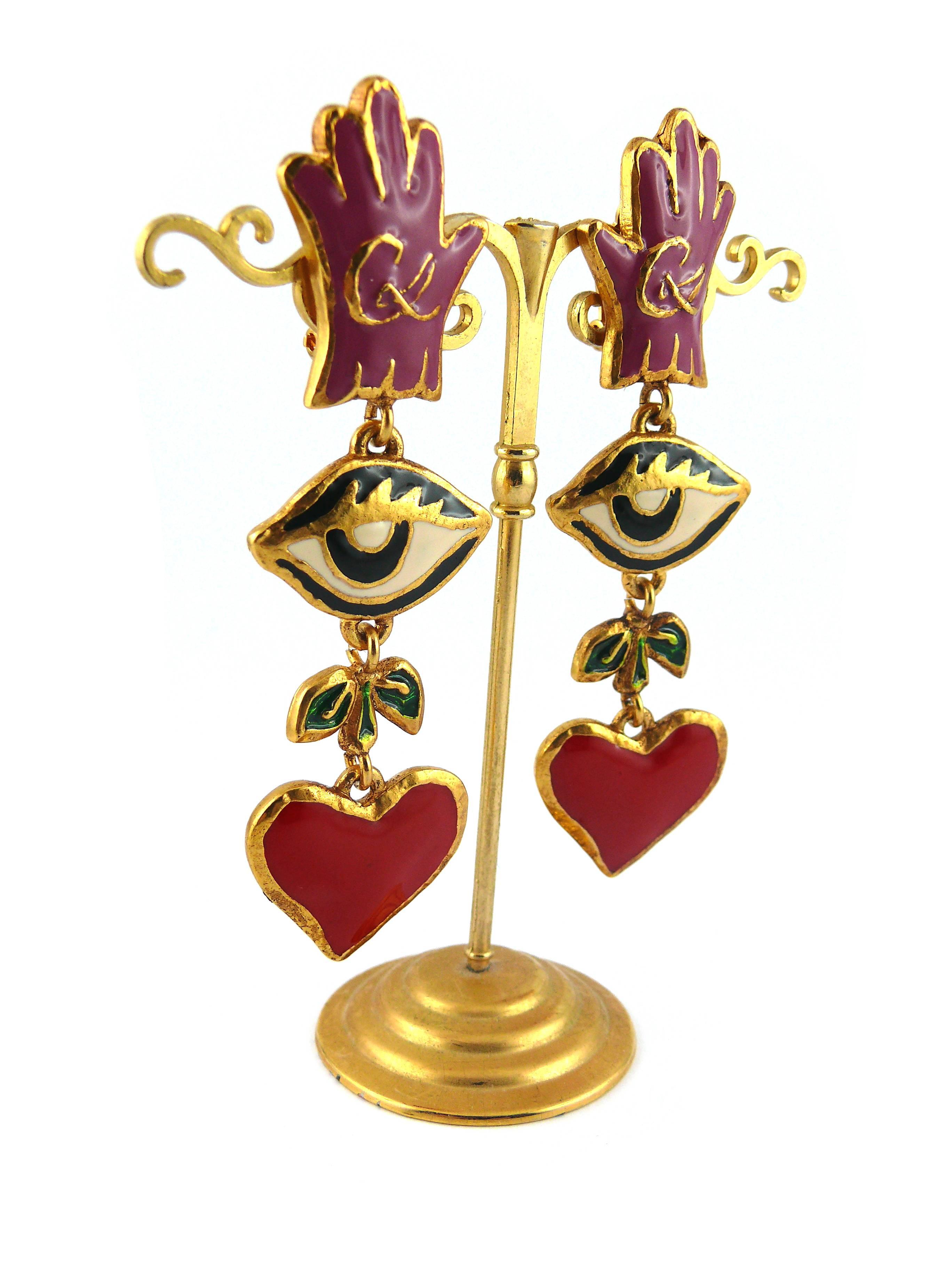 Christian Lacroix Vintage Rare Surreal Enamel Dangling Earrings In Excellent Condition In Nice, FR