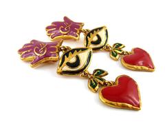 Christian Lacroix Vintage Rare Surreal Emaille baumelnden Ohrringe