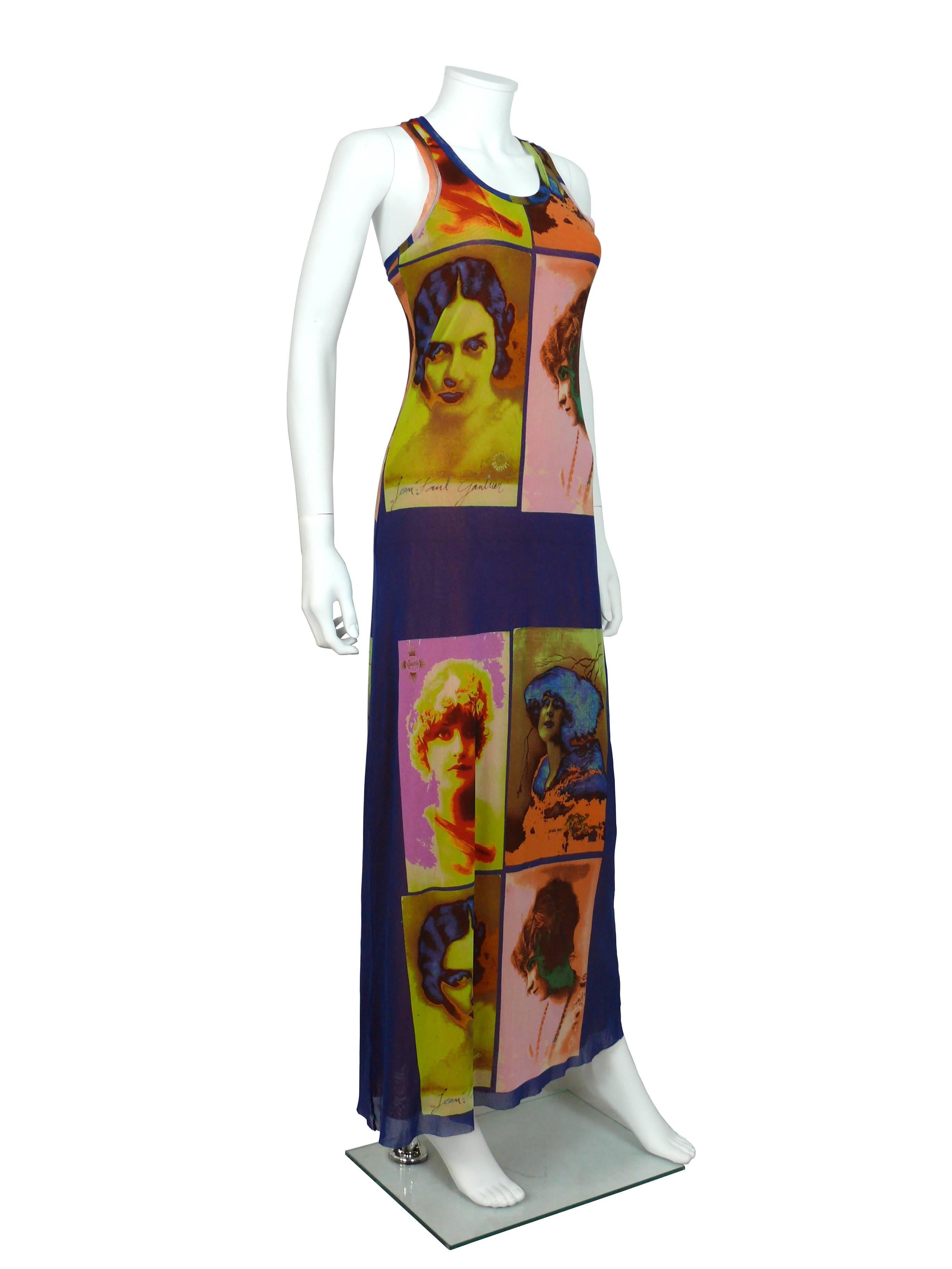 JEAN PAUL GAULTIER vintage portrait photo print Fuzzi mesh stretchy maxi dress.

Label reads JEAN PAUL GAULTIER Soleil.

Size label missing.
Please refer to measurements.

Composition label reads : 100 % nylon.
FUZZI S.p.a Made in Italy.

Indicative