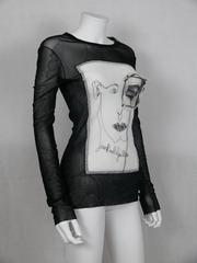 Jean Paul Gaultier Vintage Embroidered Portrait and Eye Applique Mesh Top M