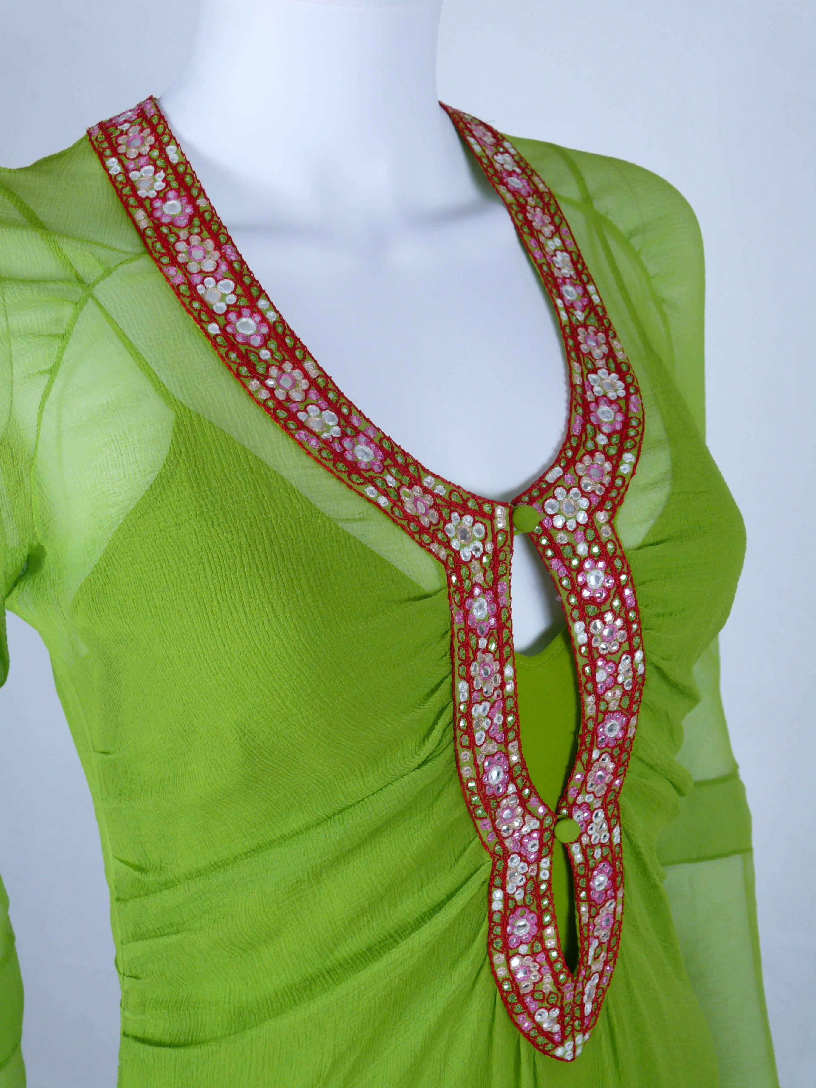 Green Christian Dior Ruffled Chiffon Dress For Sale