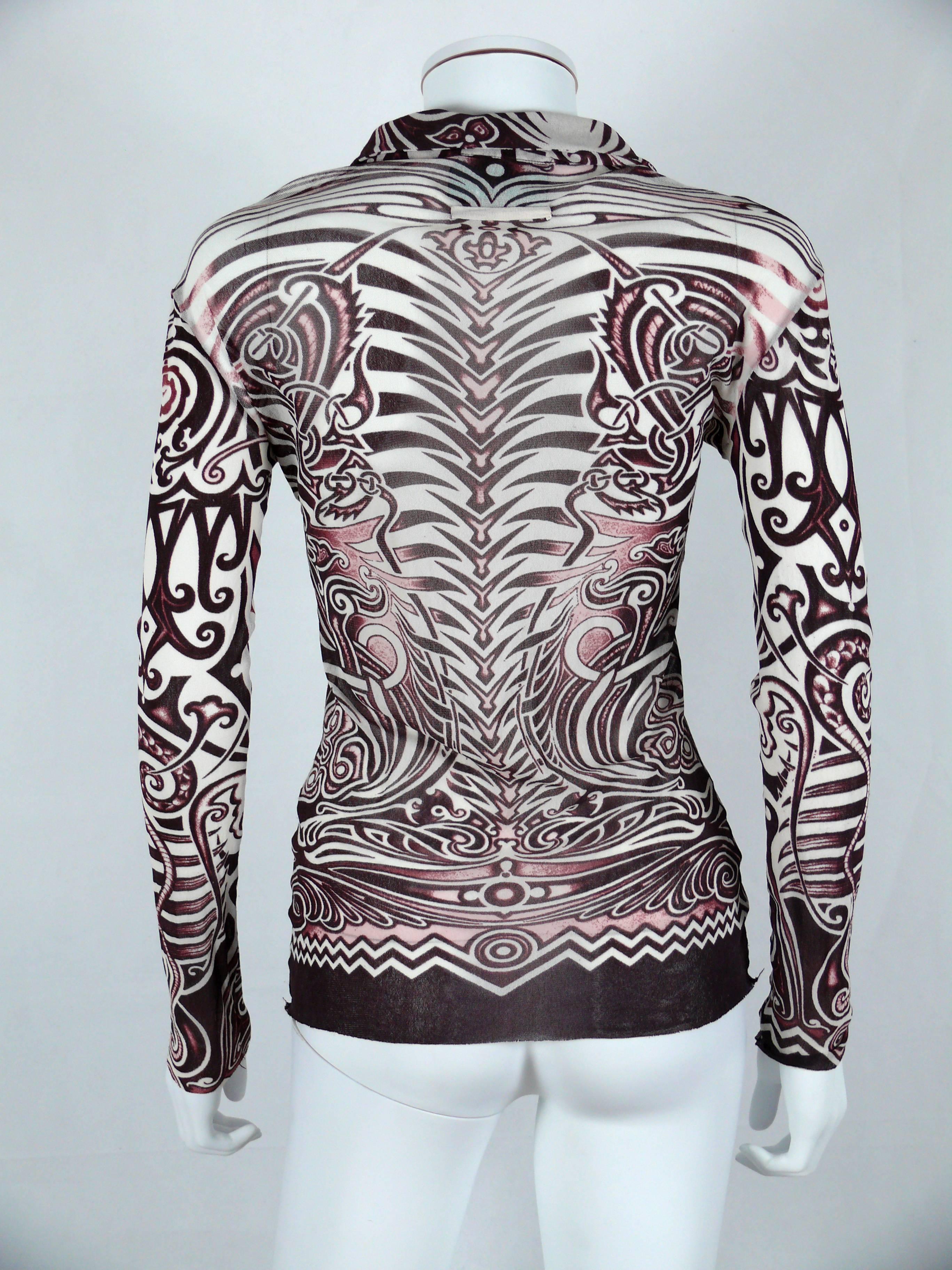 Gray Jean Paul Gaultier Vintage Fuzzi Mesh Tribal Tatto Shirt Unisex Size M
