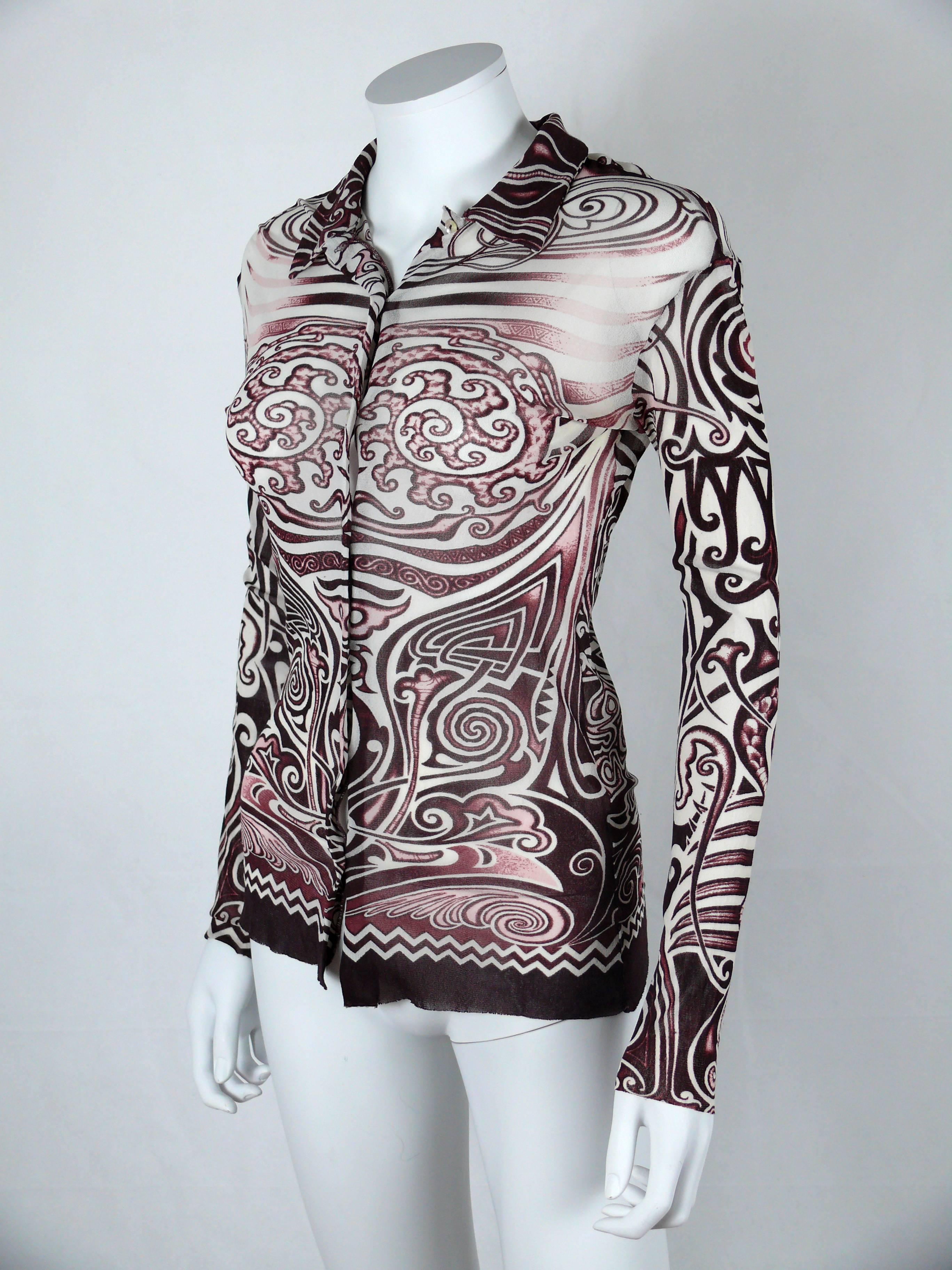 Jean Paul Gaultier Vintage Fuzzi Mesh Tribal Tatto Shirt Unisex Size M In Good Condition In Nice, FR