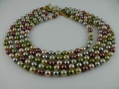 Christian Dior Vintage Five Strand Multicolor Pearl Choker Necklace