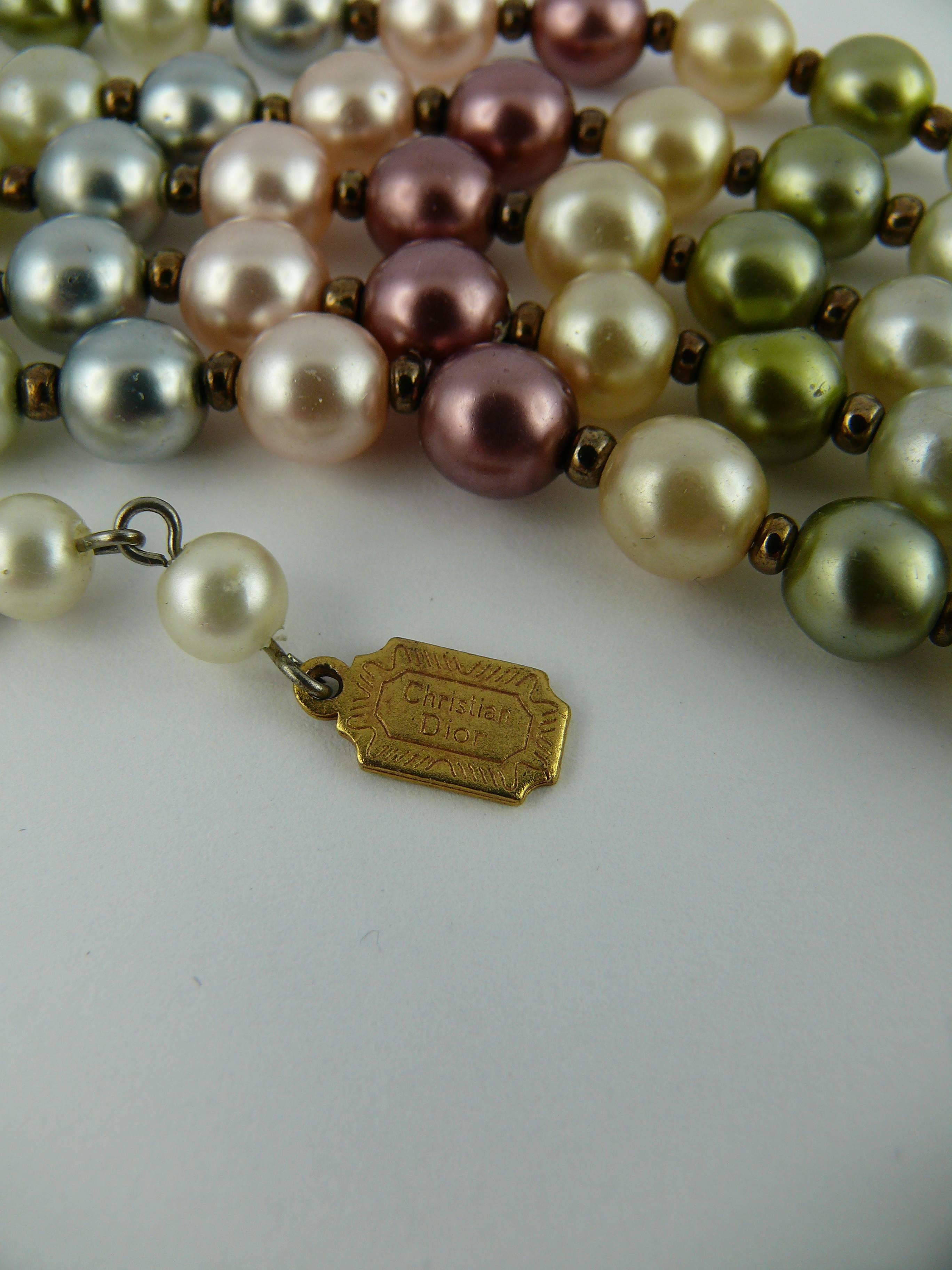 Christian Dior Vintage Five Strand Multicolor Pearl Choker Necklace In Excellent Condition In Nice, FR