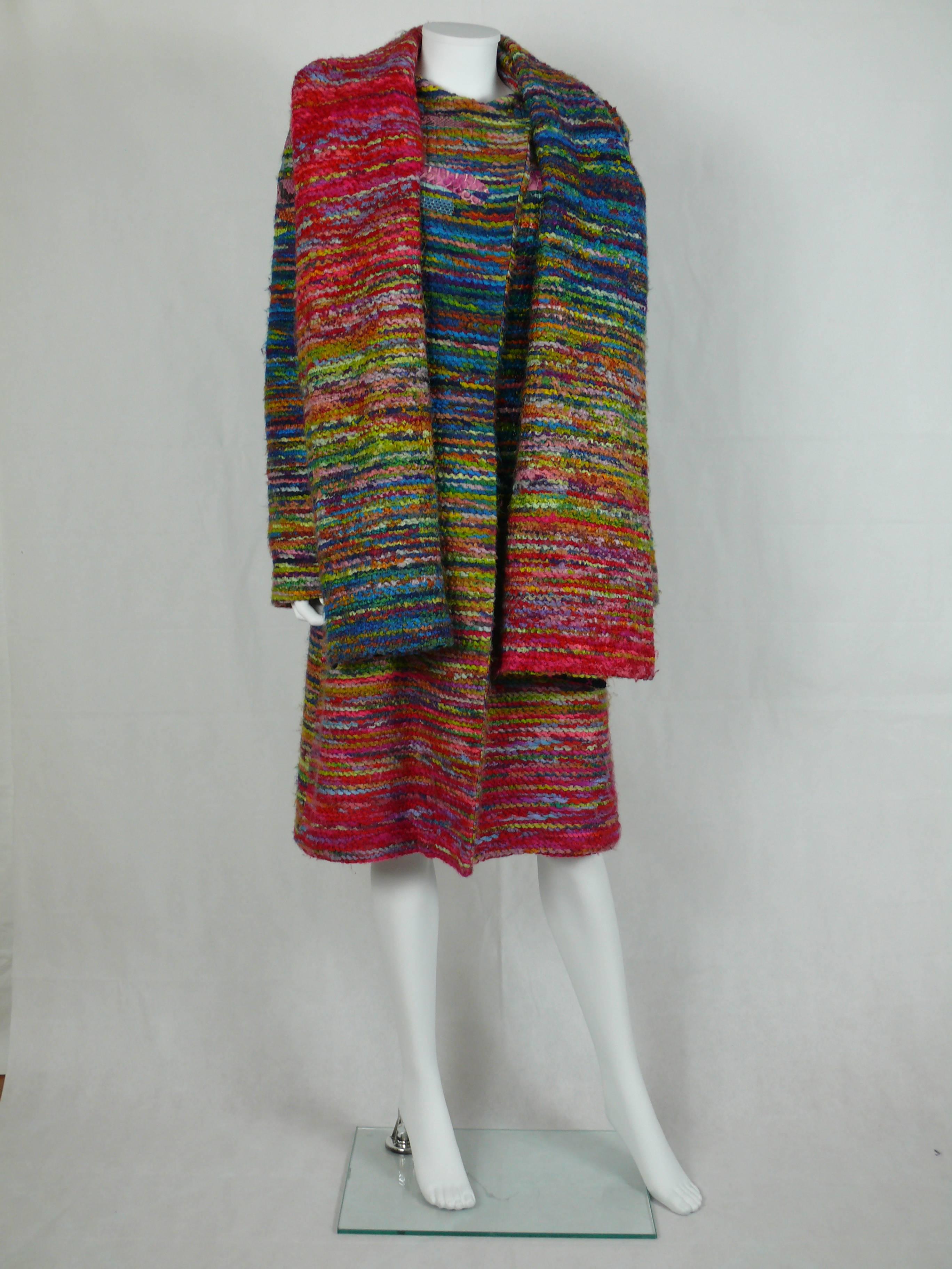 CHRISTIAN LACROIX gorgeous vintage rainbow color coat with whip appliqués.

Comes with matching stole.

Fully lined.

Label reads CHRISTIAN LACROIX Paris.

COAT
Marked size : 38 (please refer to measurements).
Indicative measurements
