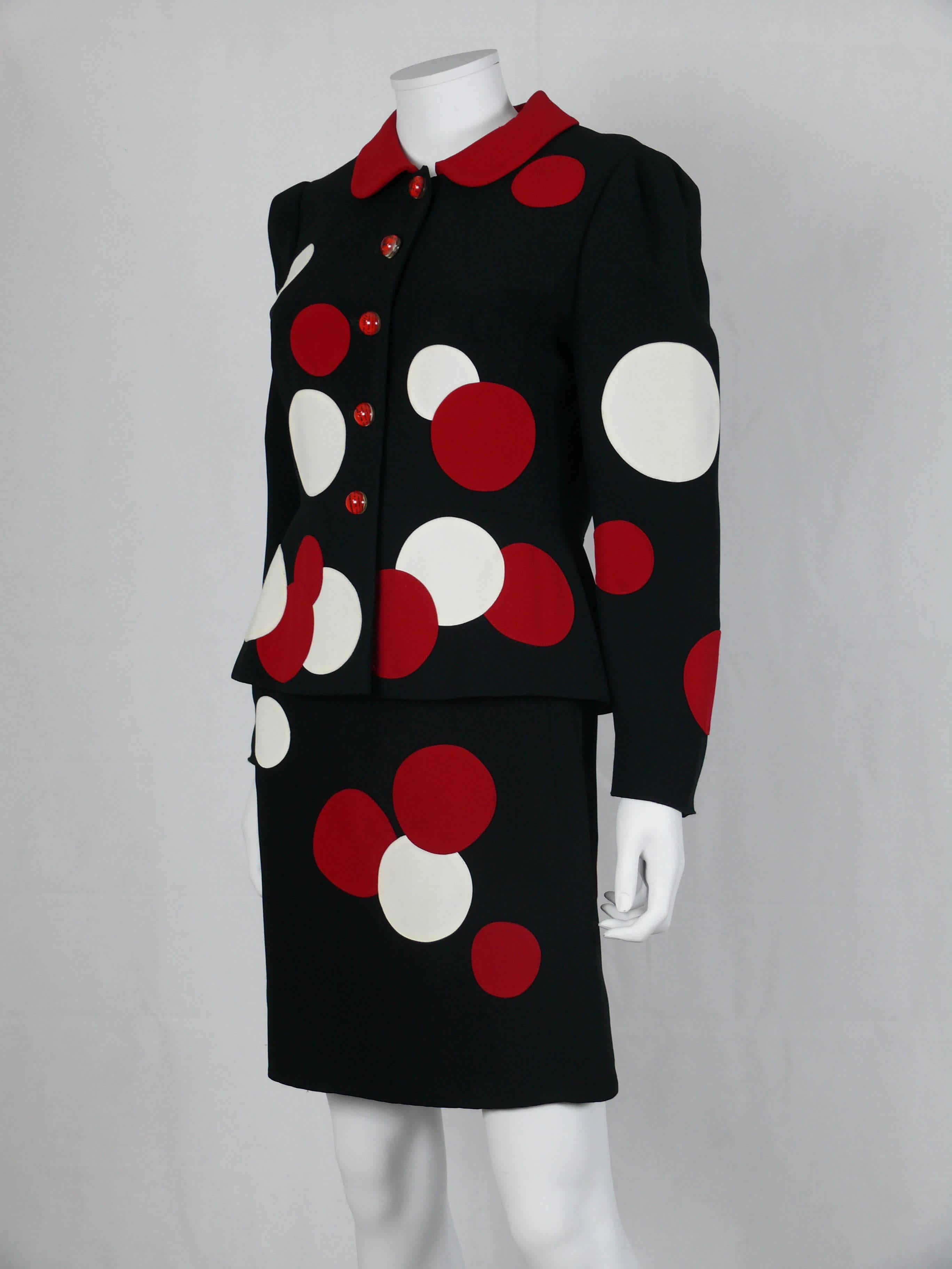 Moschino Vintage Black Polka Dot Skirt Suit In Good Condition In Nice, FR