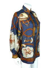 Hermes Vintage "Charreada" Print Silk Shirt Blouse