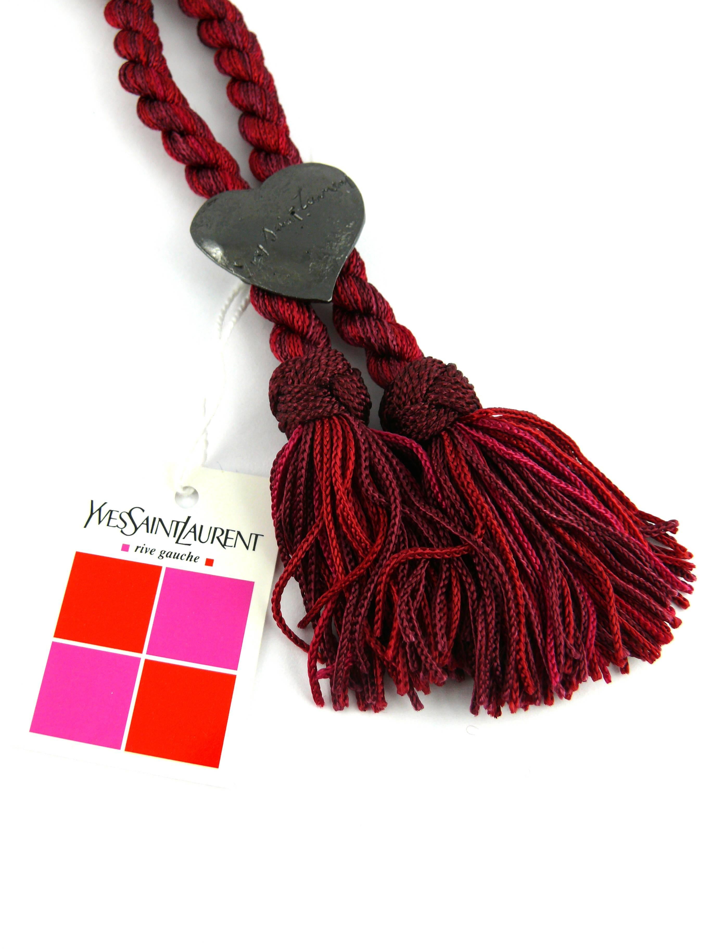 Yves Saint Laurent YSL Vintage Exotic Wood Heart and Tassel Necklace NWT 2