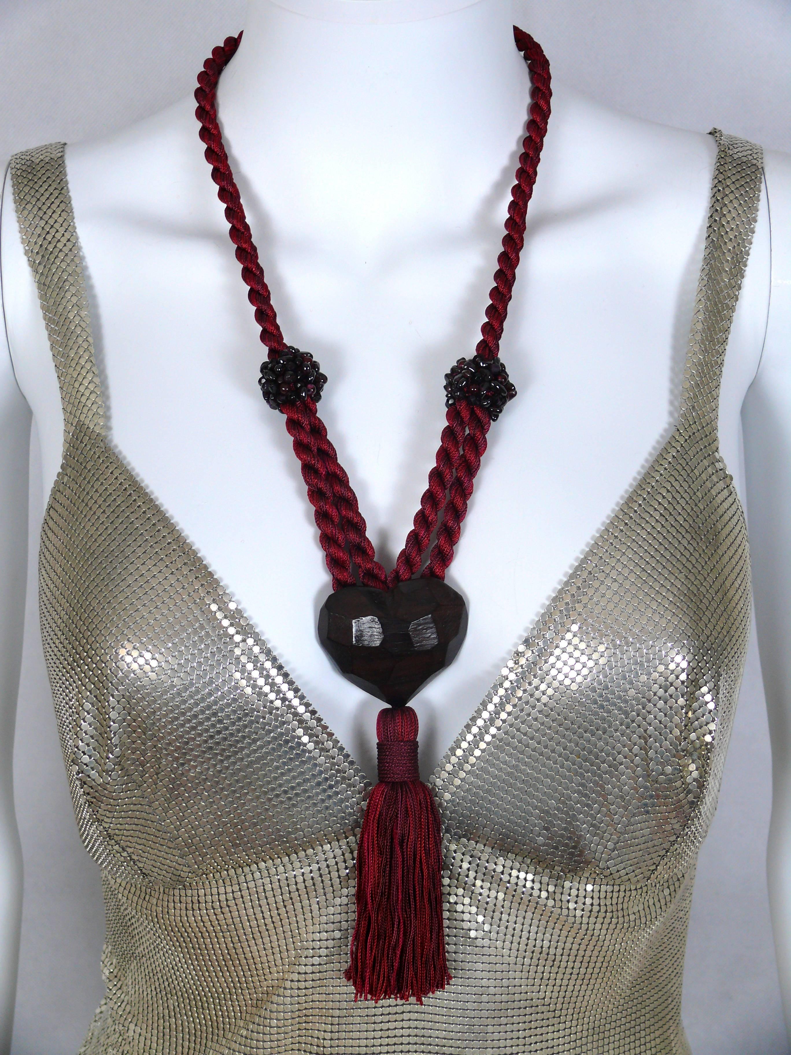 Yves Saint Laurent YSL Vintage Exotic Wood Heart and Tassel Necklace NWT In New Condition In Nice, FR