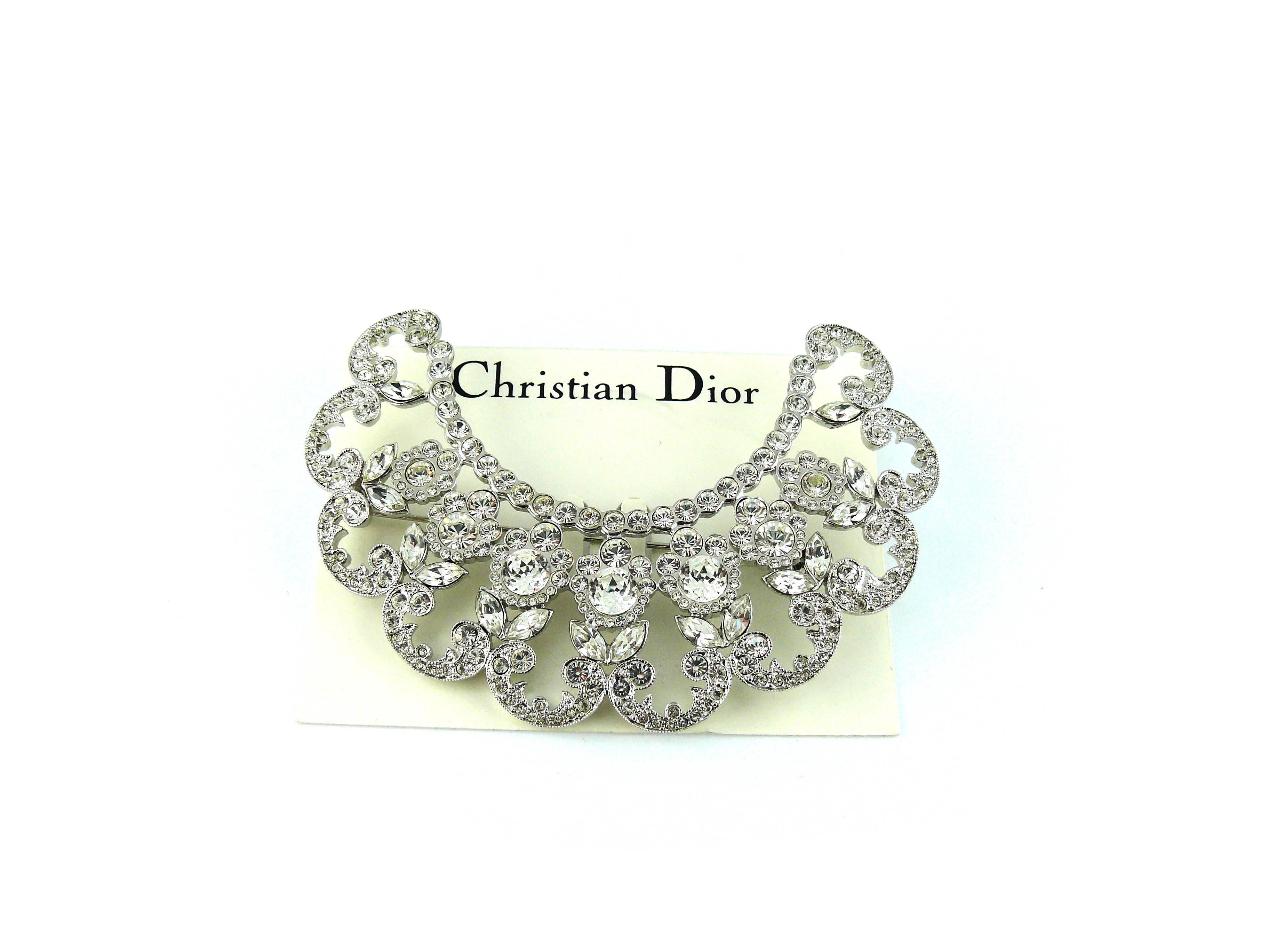 Christian Dior Lovely Floral Diamante Crescent Brooch In Excellent Condition In Nice, FR