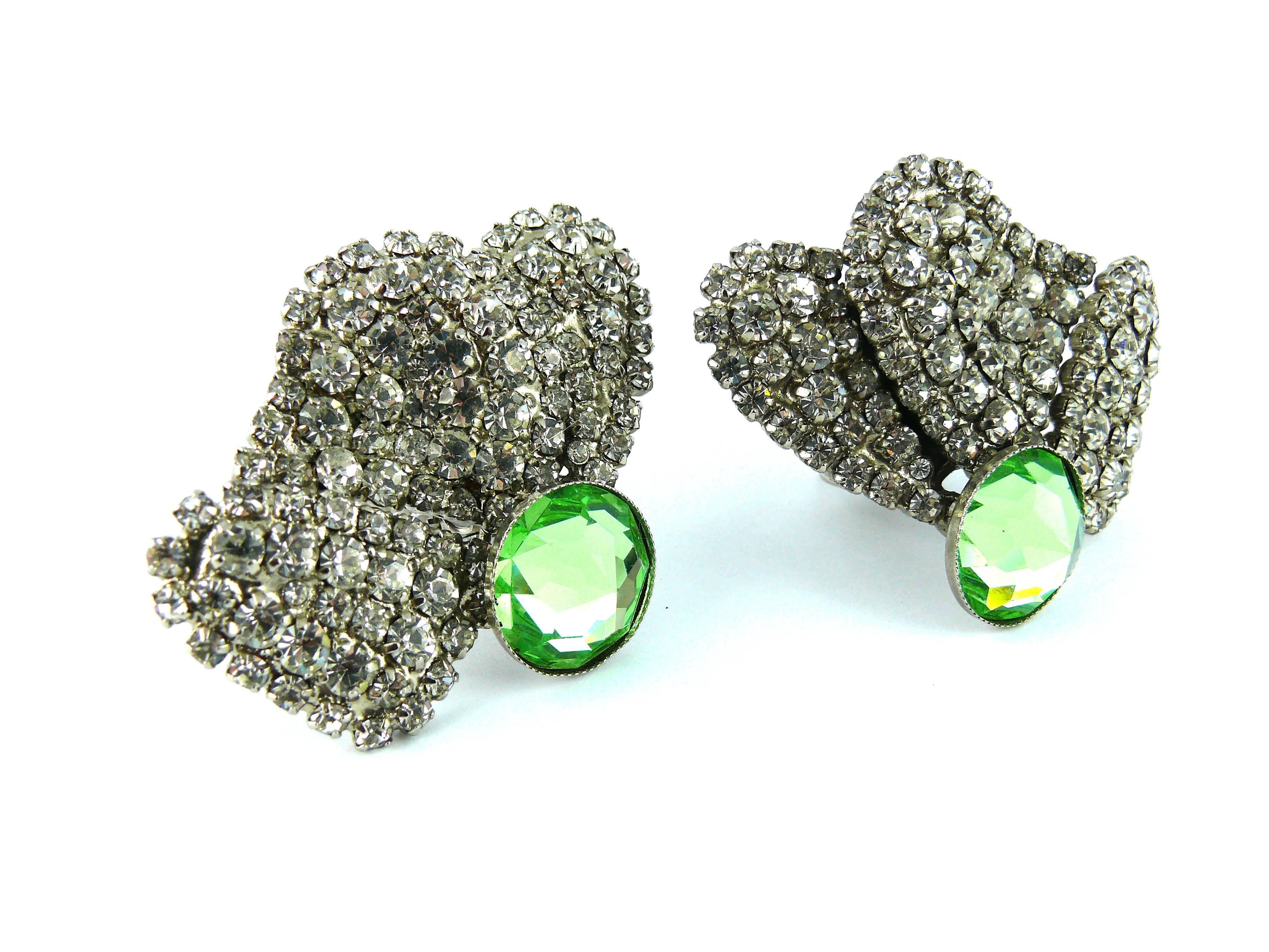 Women's Yves Saint Laurent YSL Goossens Massive Vintage Rare Crystal Clip-On Earrings