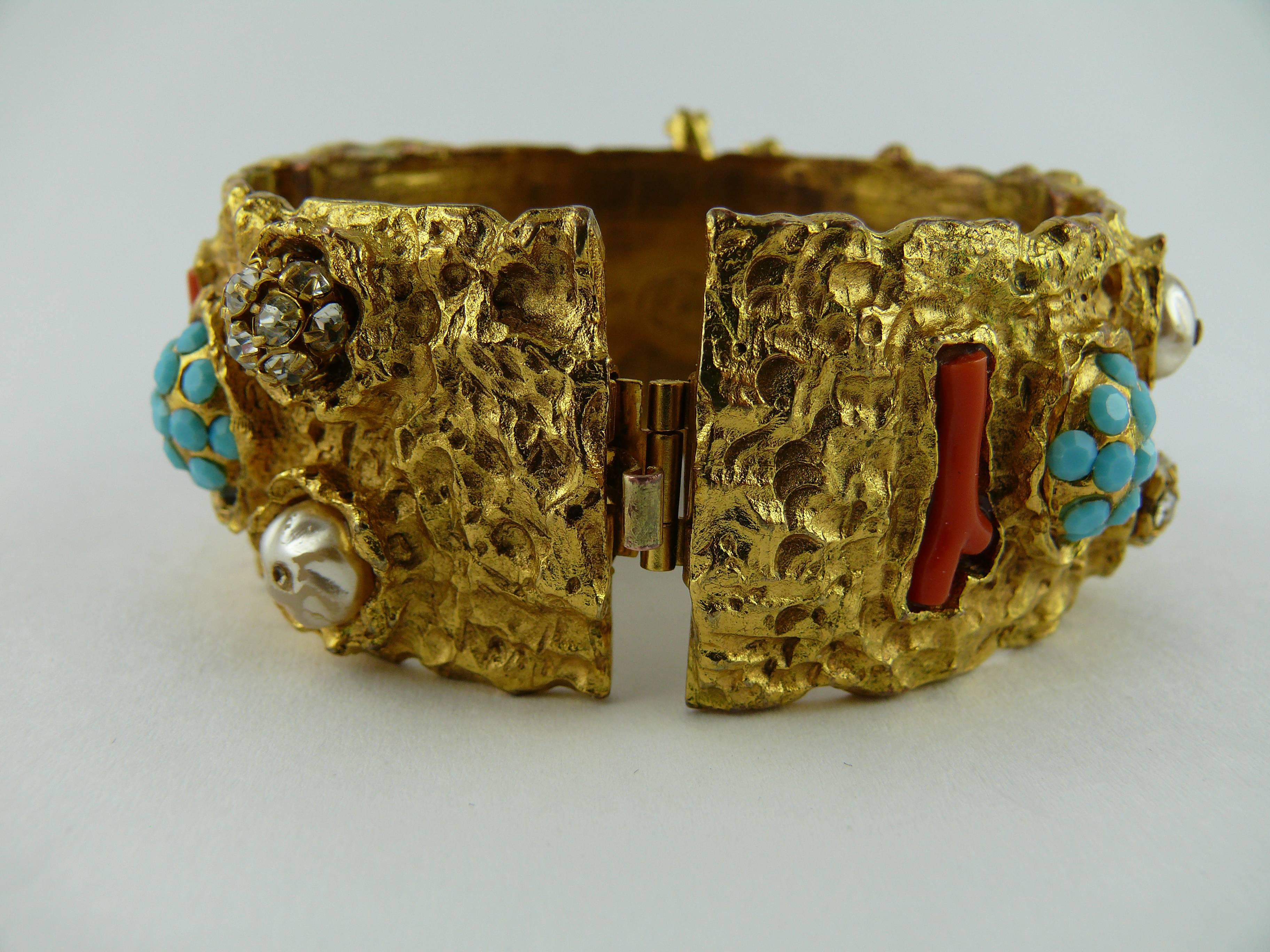 Christian Lacroix Vintage Opulent Jewelled Clamper Bracelet Turquoise Coral 1