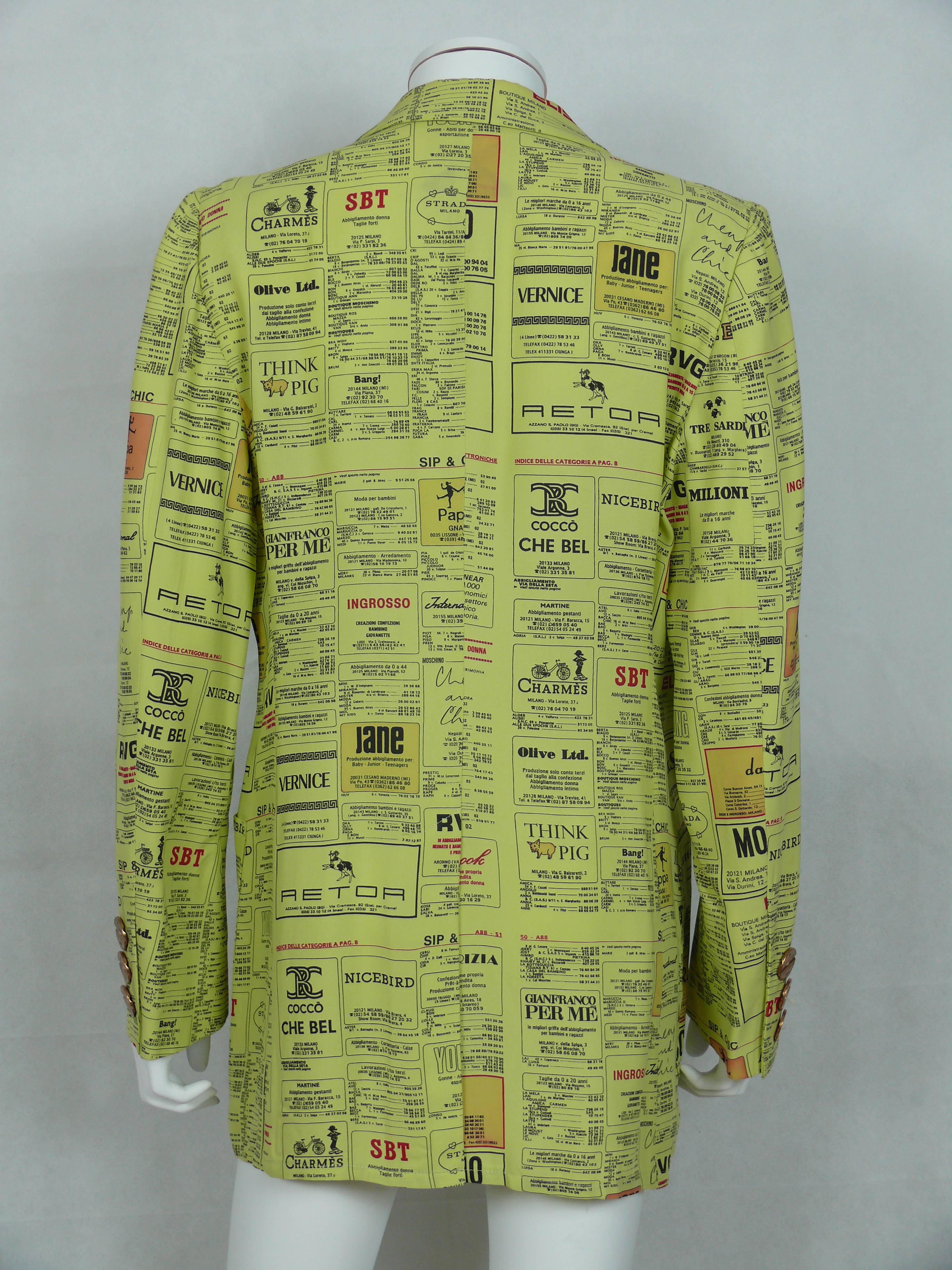 Brown Moschino Vintage Printed Yellow Pages Jacket Museum Piece