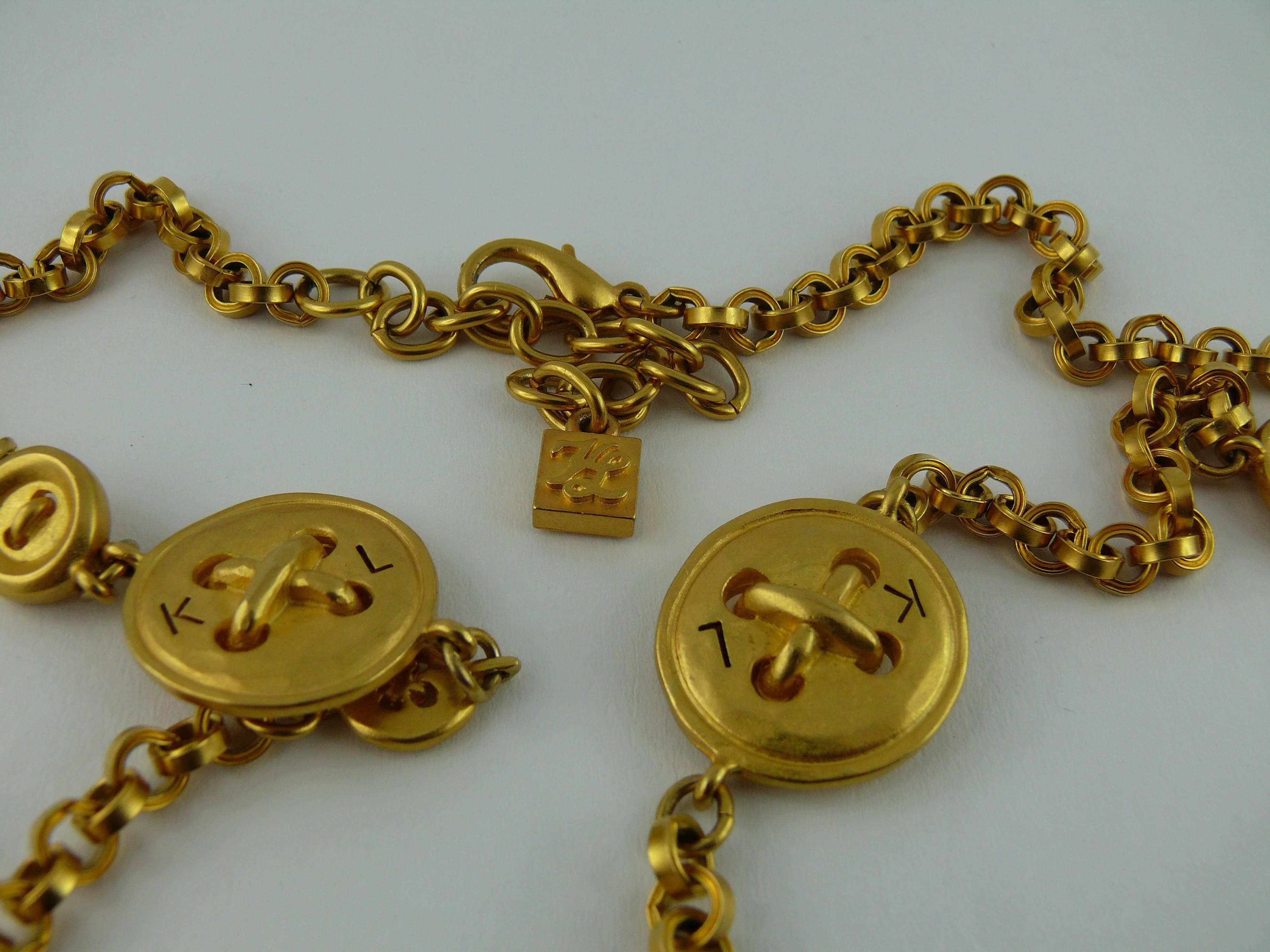 Karl Lagerfeld Vintage Iconic Gold Button Sautoir In Excellent Condition For Sale In Nice, FR