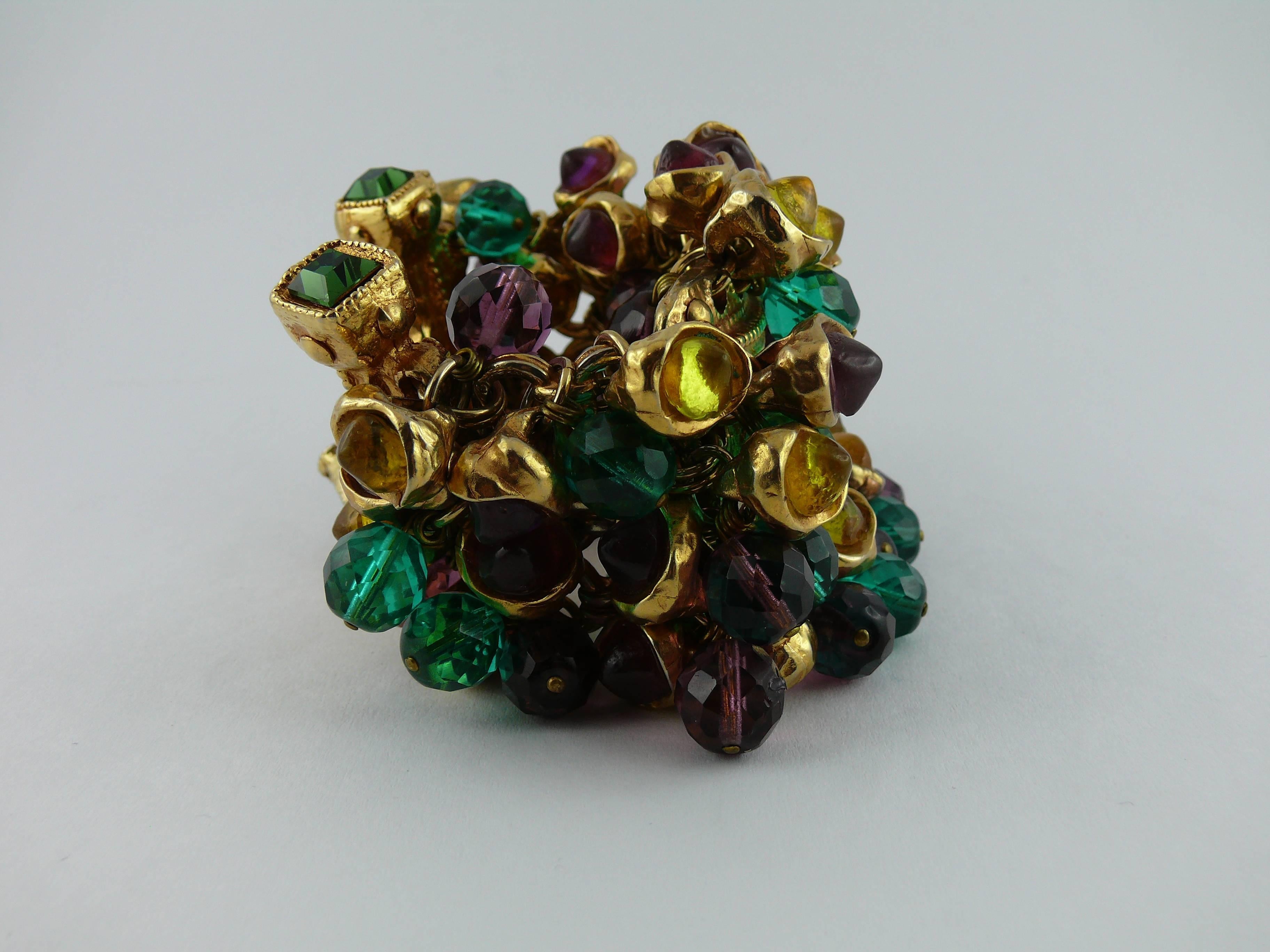 Kalinger Vintage Massive Opulent Jewelled Cuff Bracelet Circa 1980 In Excellent Condition In Nice, FR