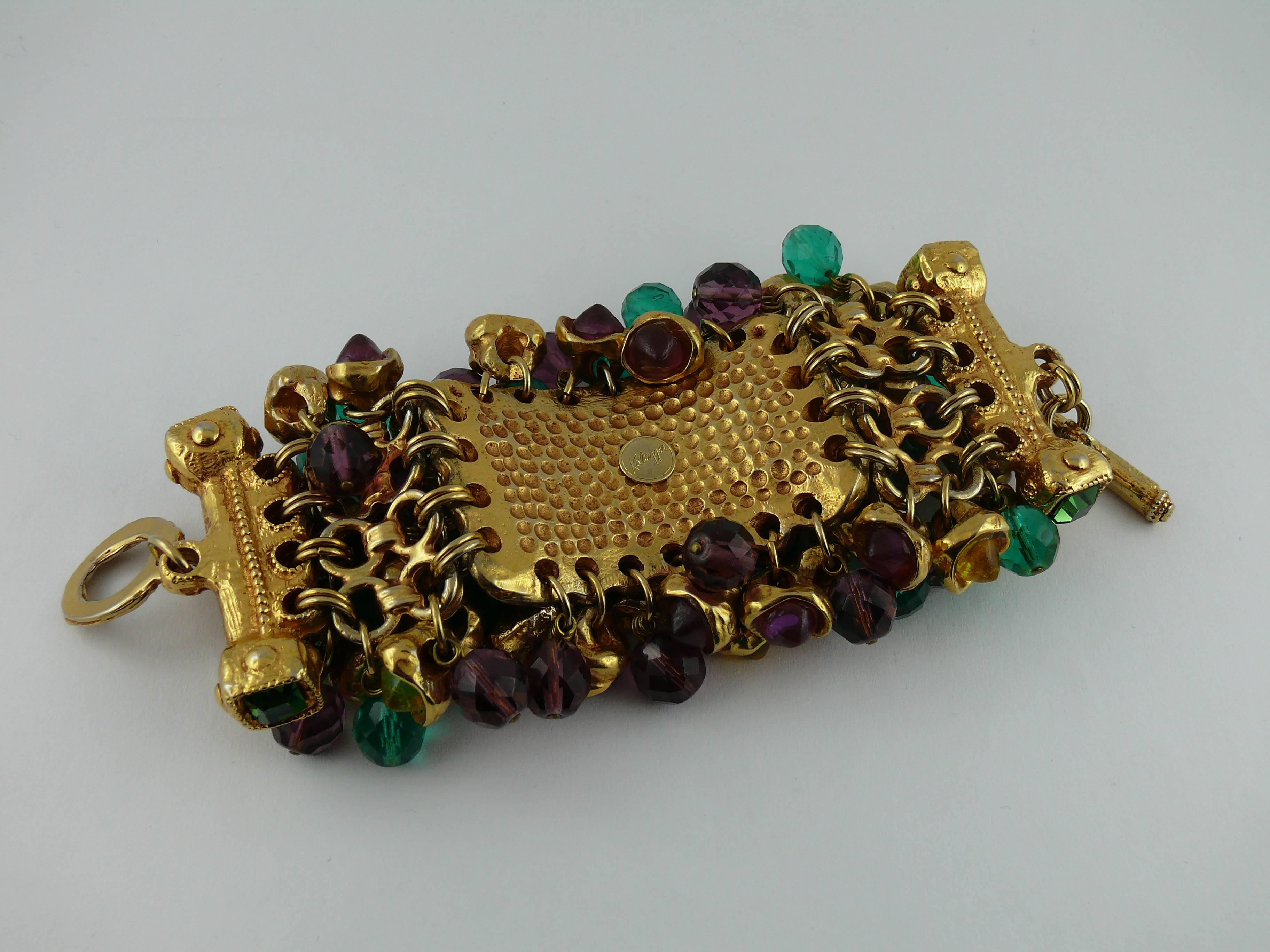 Kalinger Vintage Massive Opulent Jewelled Cuff Bracelet Circa 1980 2